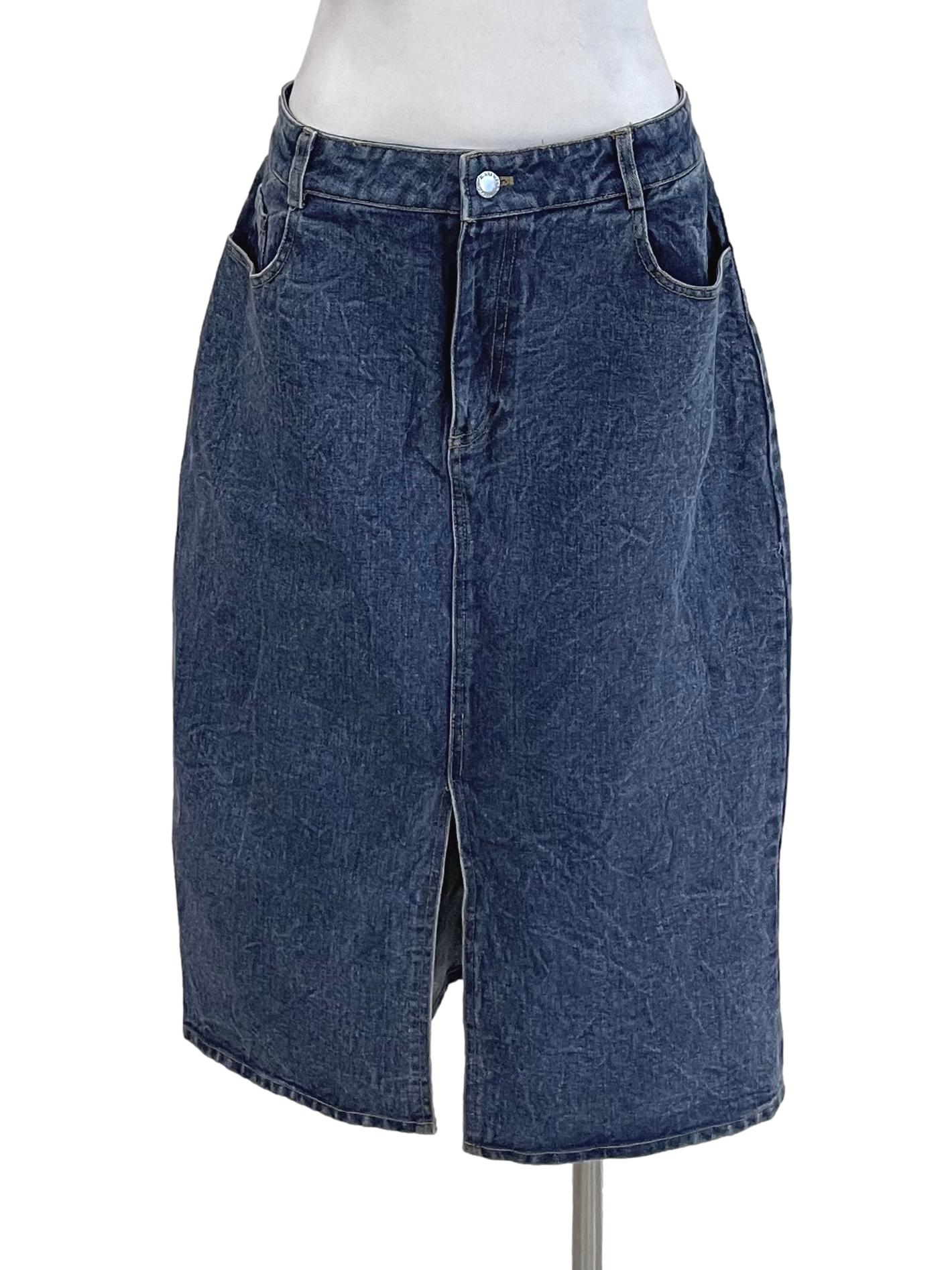 Pale Blue Front Slit Denim Skirt