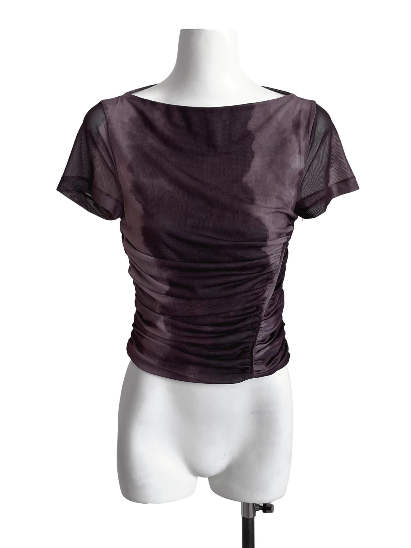 Penny Brown Abstract Mesh Top