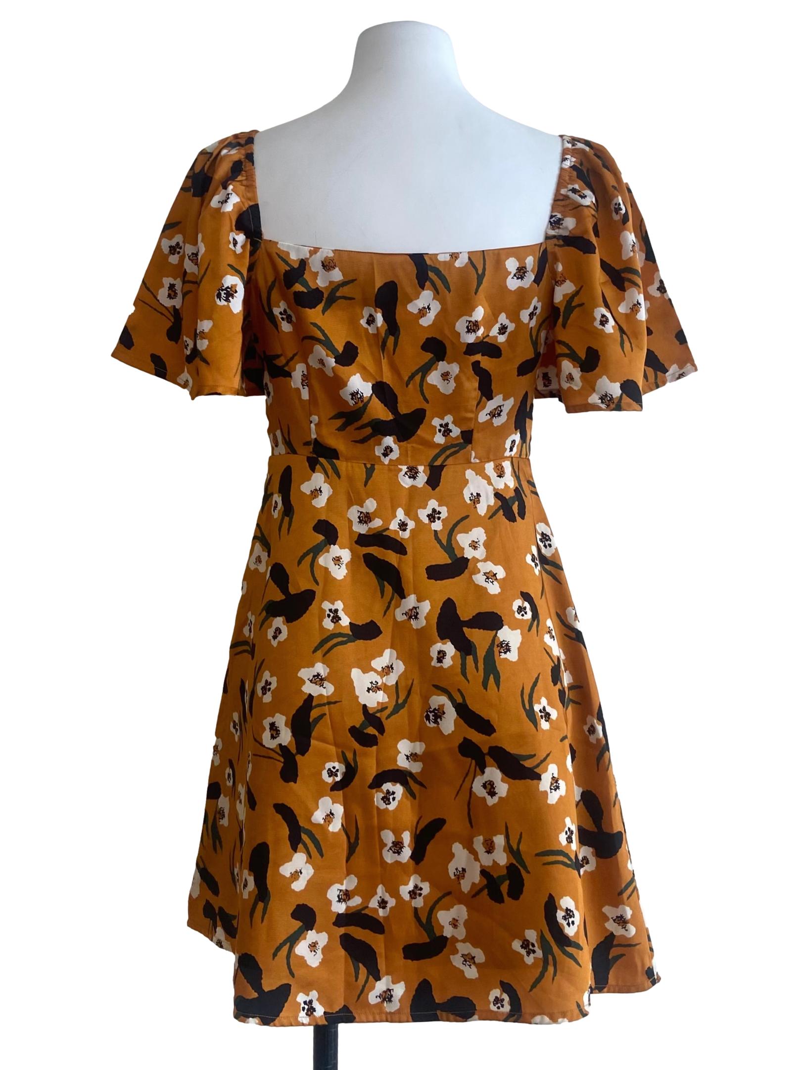 Gold Orange & Floral A-Line Mini Dress