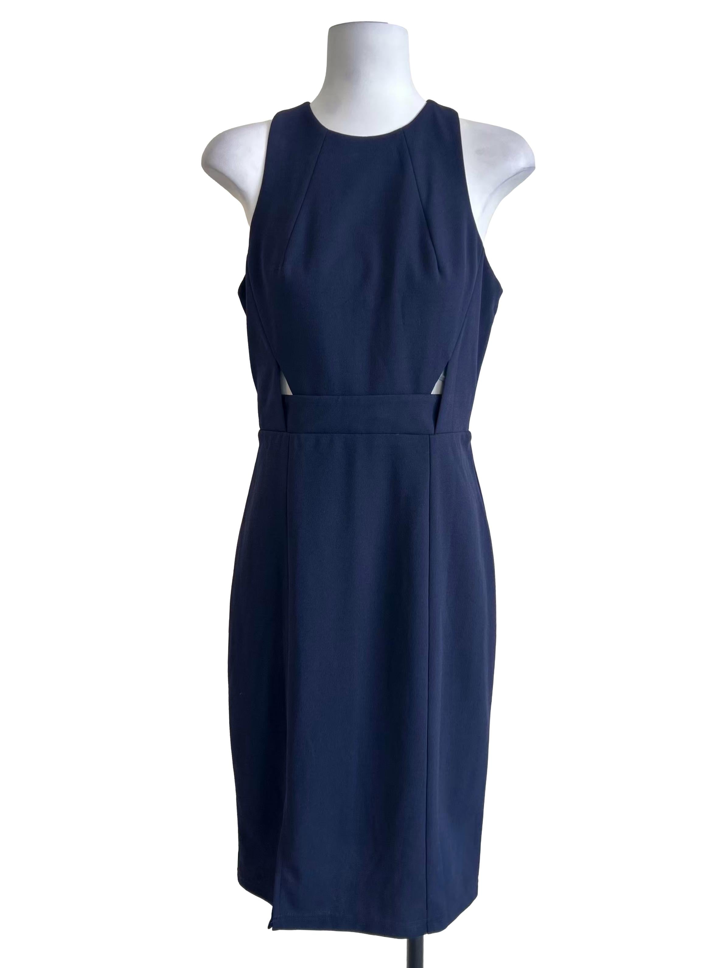 Navy Blue Waist Cutout Sheath Dress