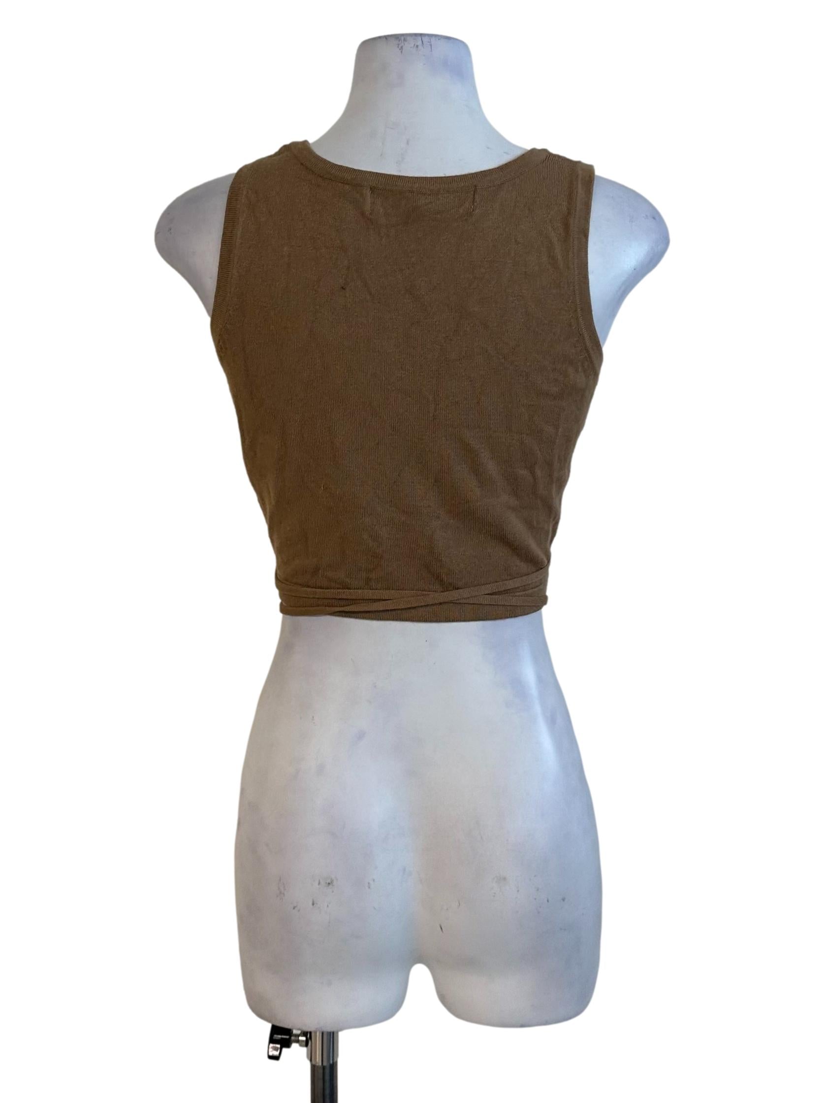 Coffee Brown Round Neck Tie Top