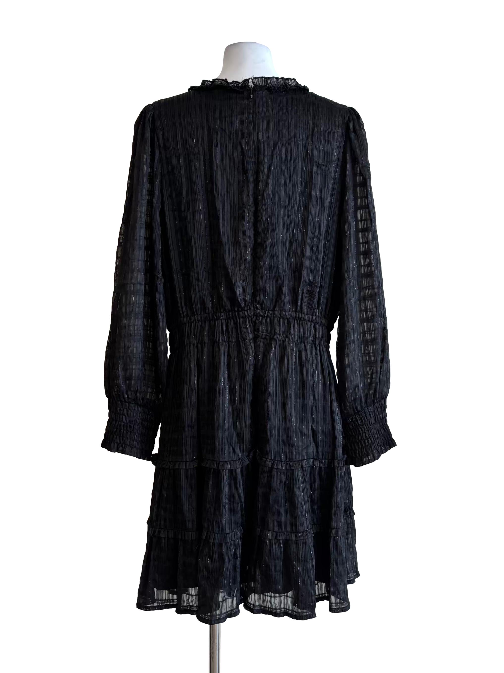Jet Black Long Sleeve Crinkle Tier Dress