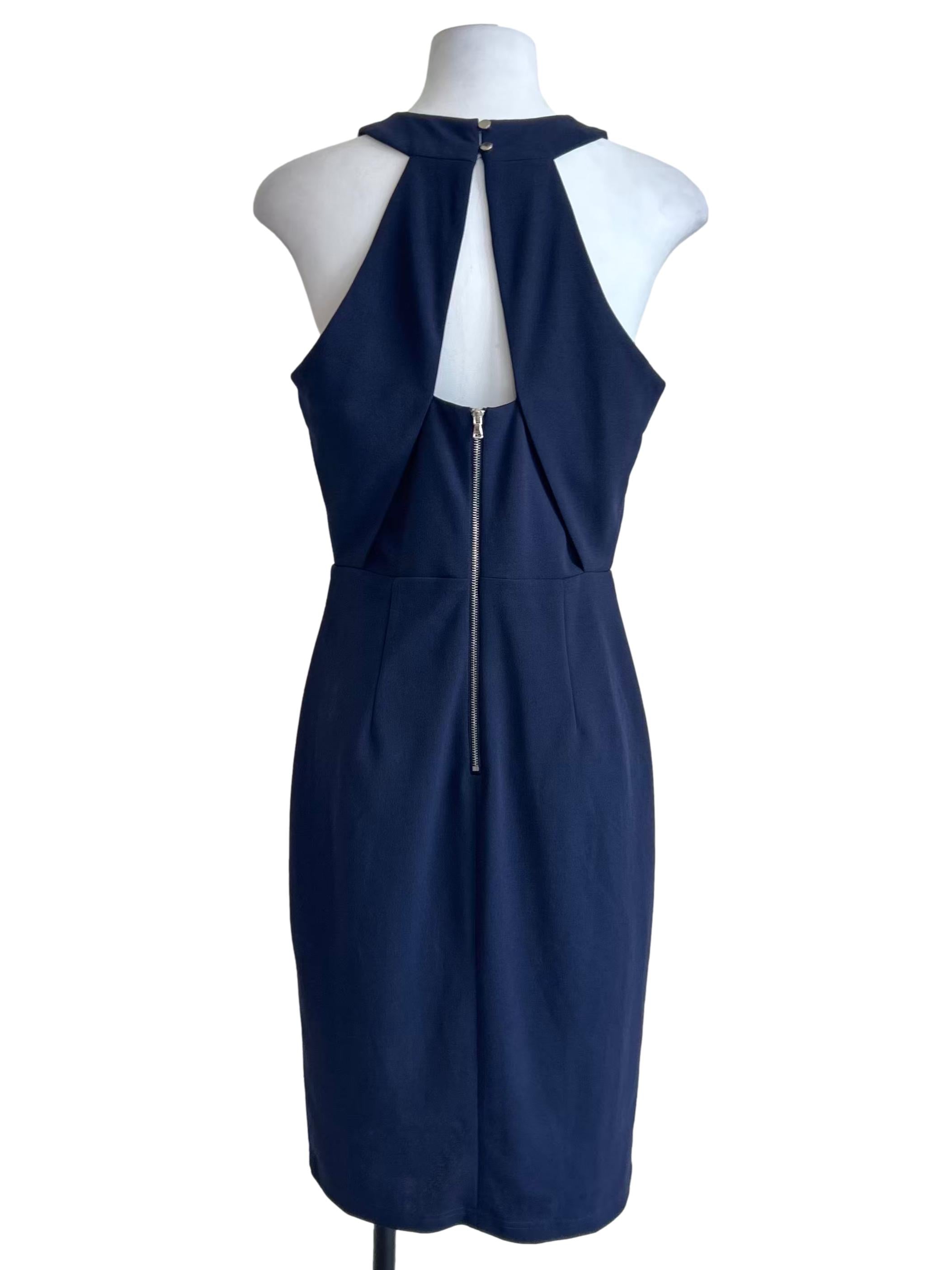 Navy Blue Waist Cutout Sheath Dress