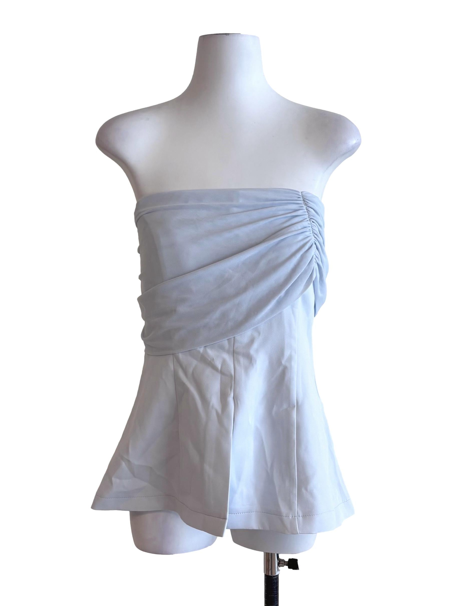 Ice Blue Mesh Overlay Strapless Top