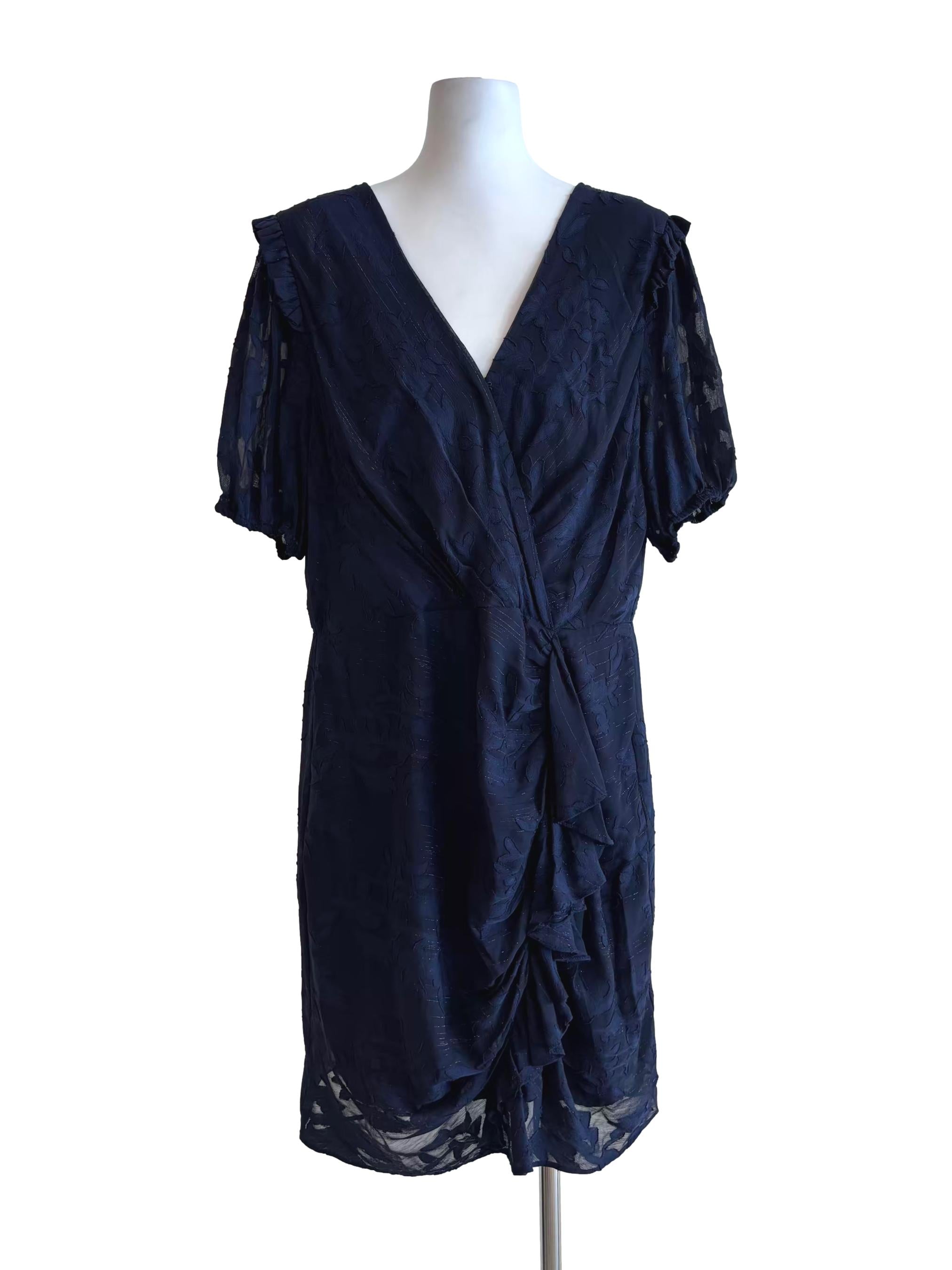 Navy Blue Floral Ruffle Dress