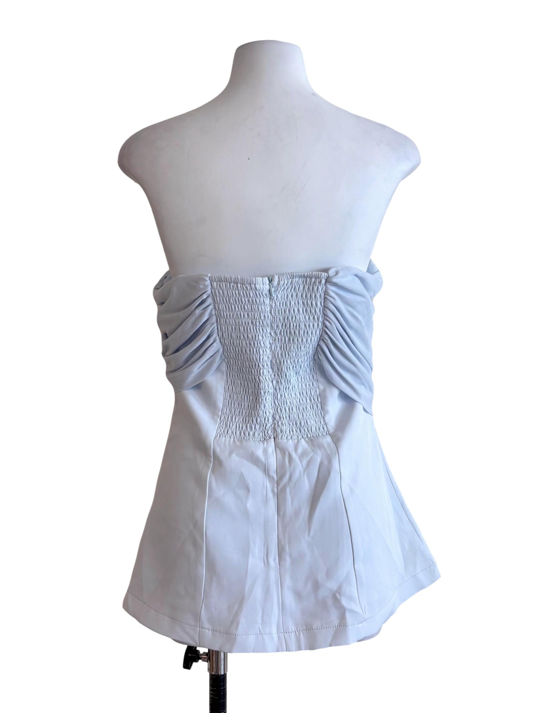 Ice Blue Mesh Overlay Strapless Top