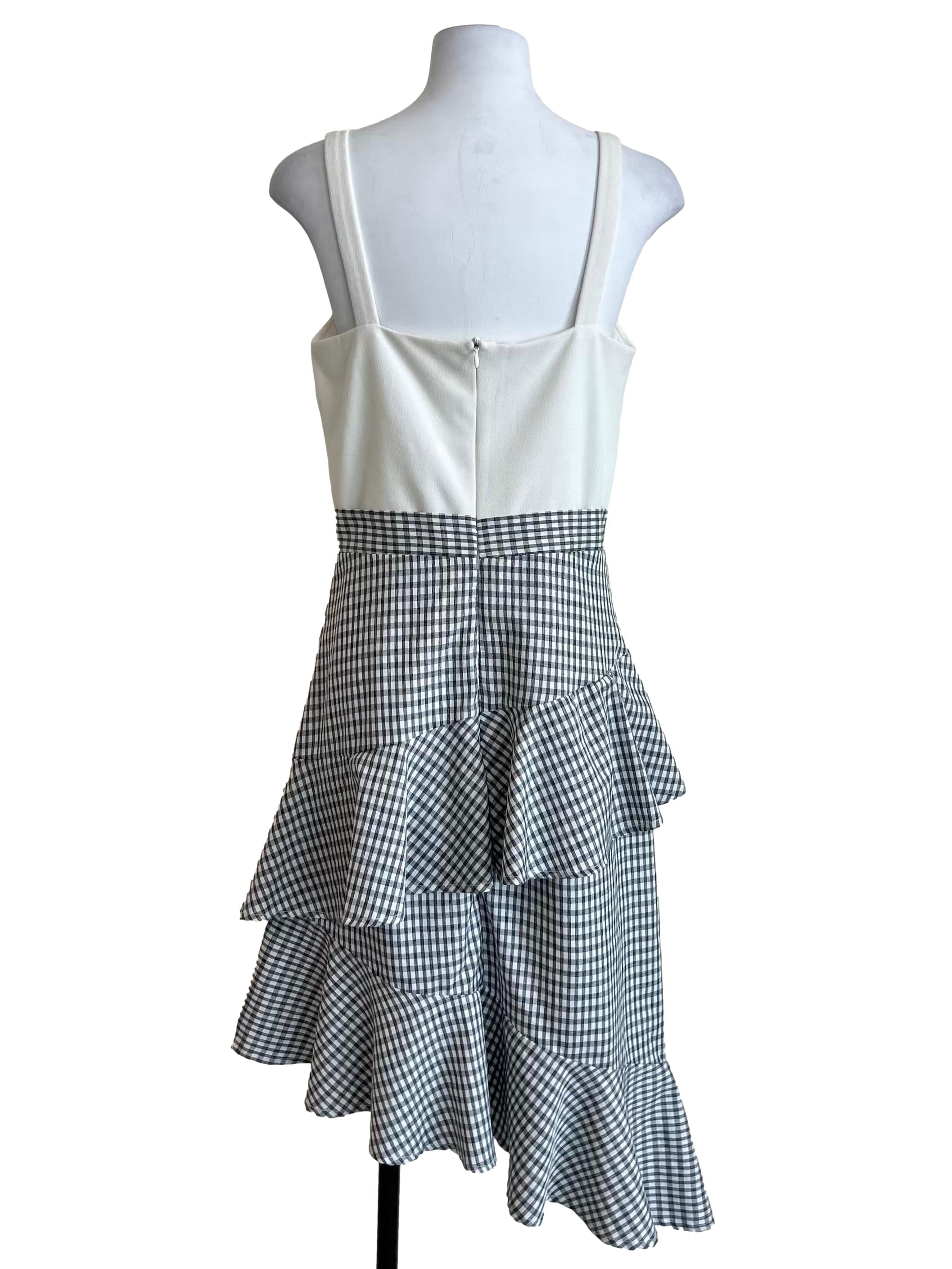 Black & White Gingham Asymmetric Tiered Dress
