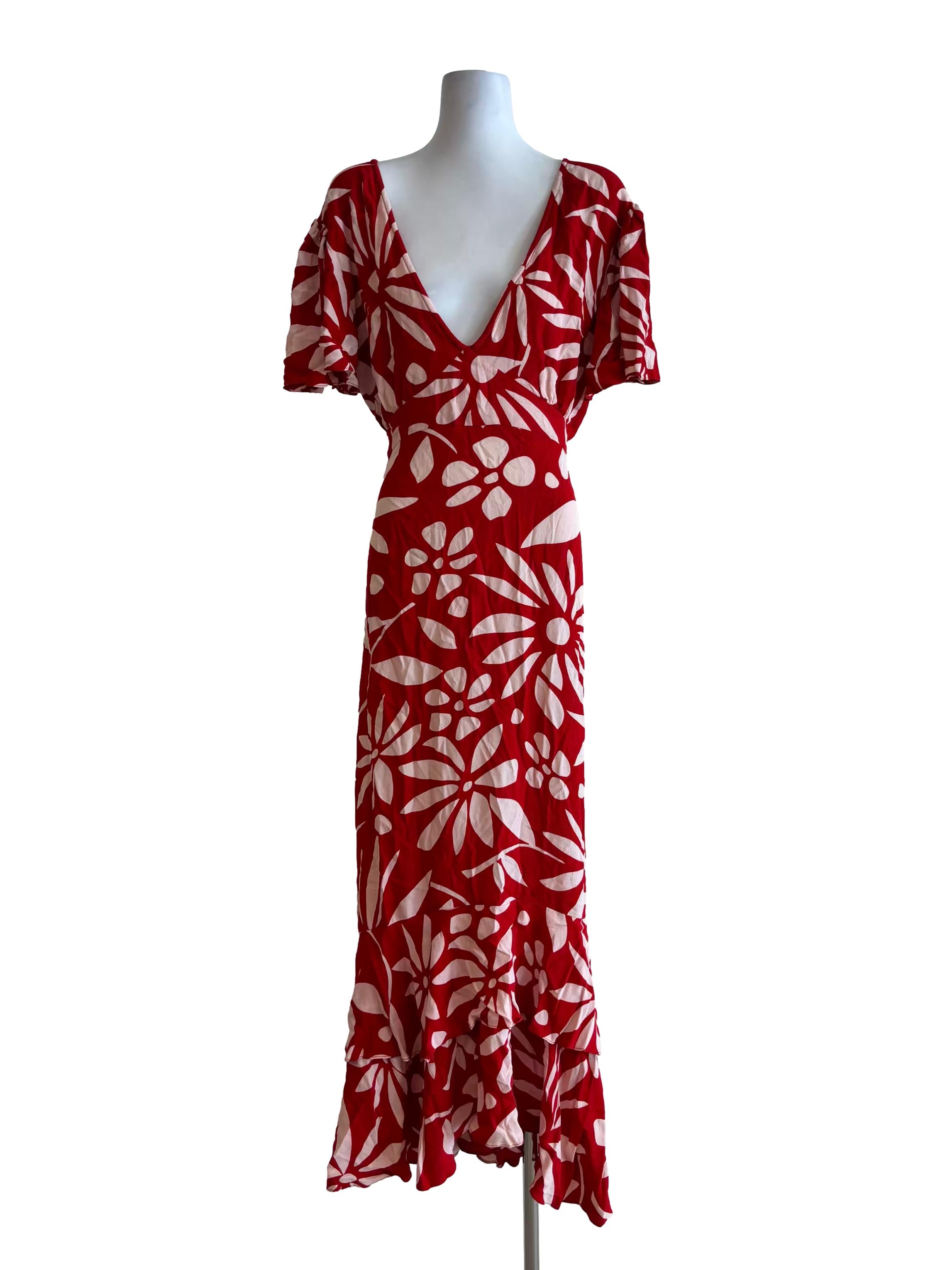 Red Tropical Wide Neck Slip Dress