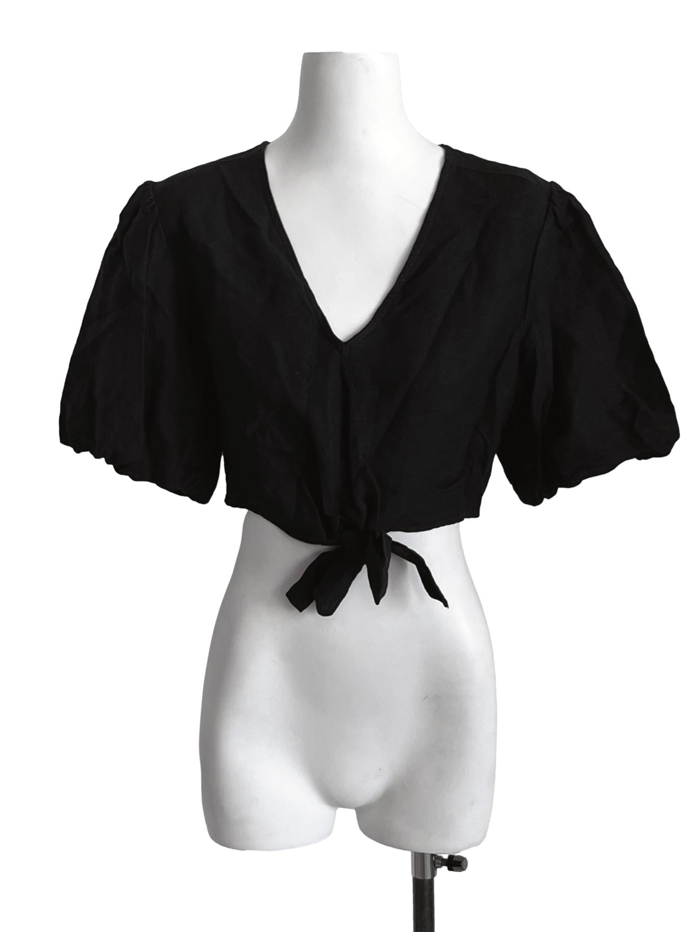 Navy Blue Puff Sleeve Blouse LB
