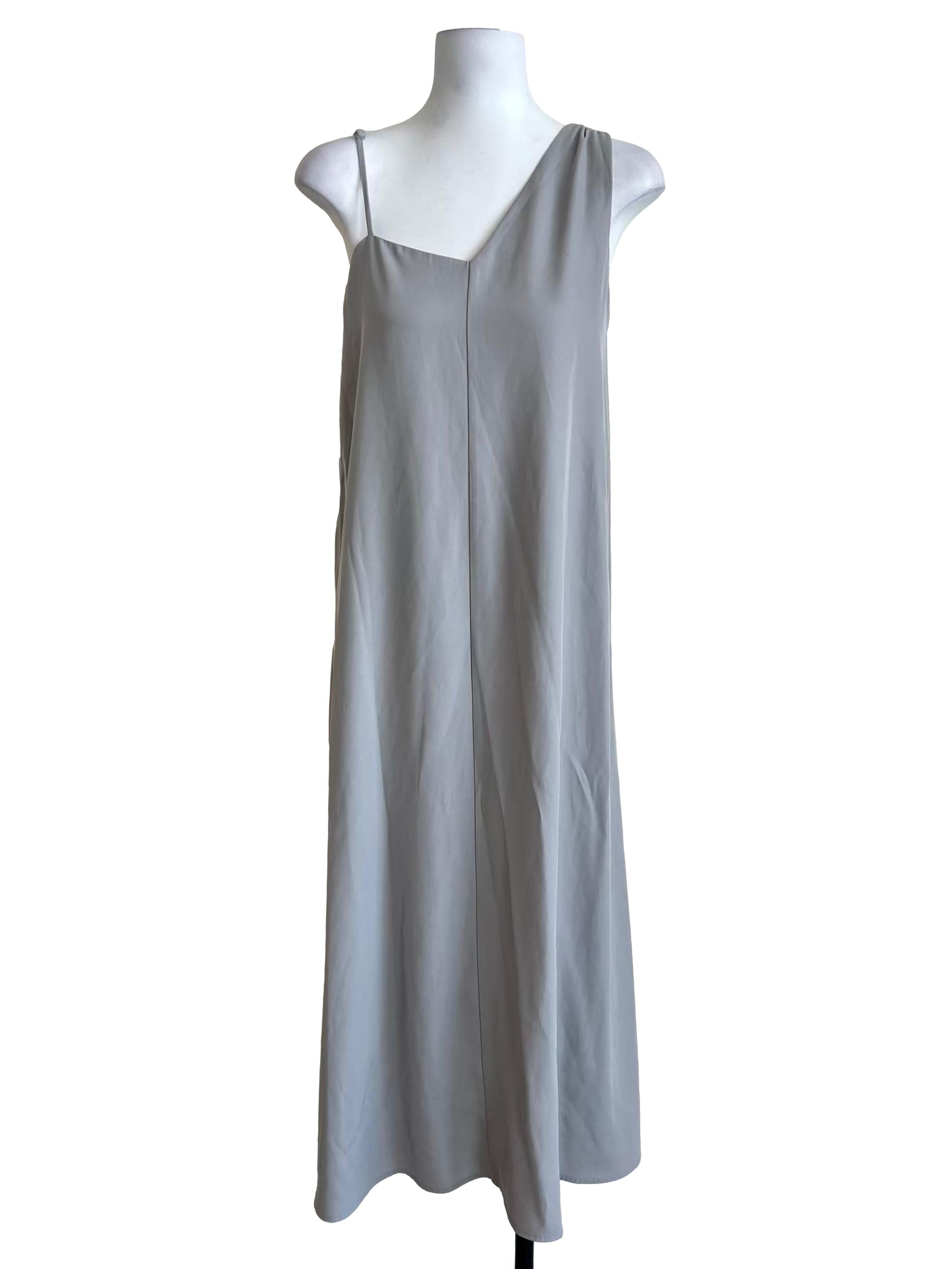 Stone Grey One Shoulder Flowy Dress