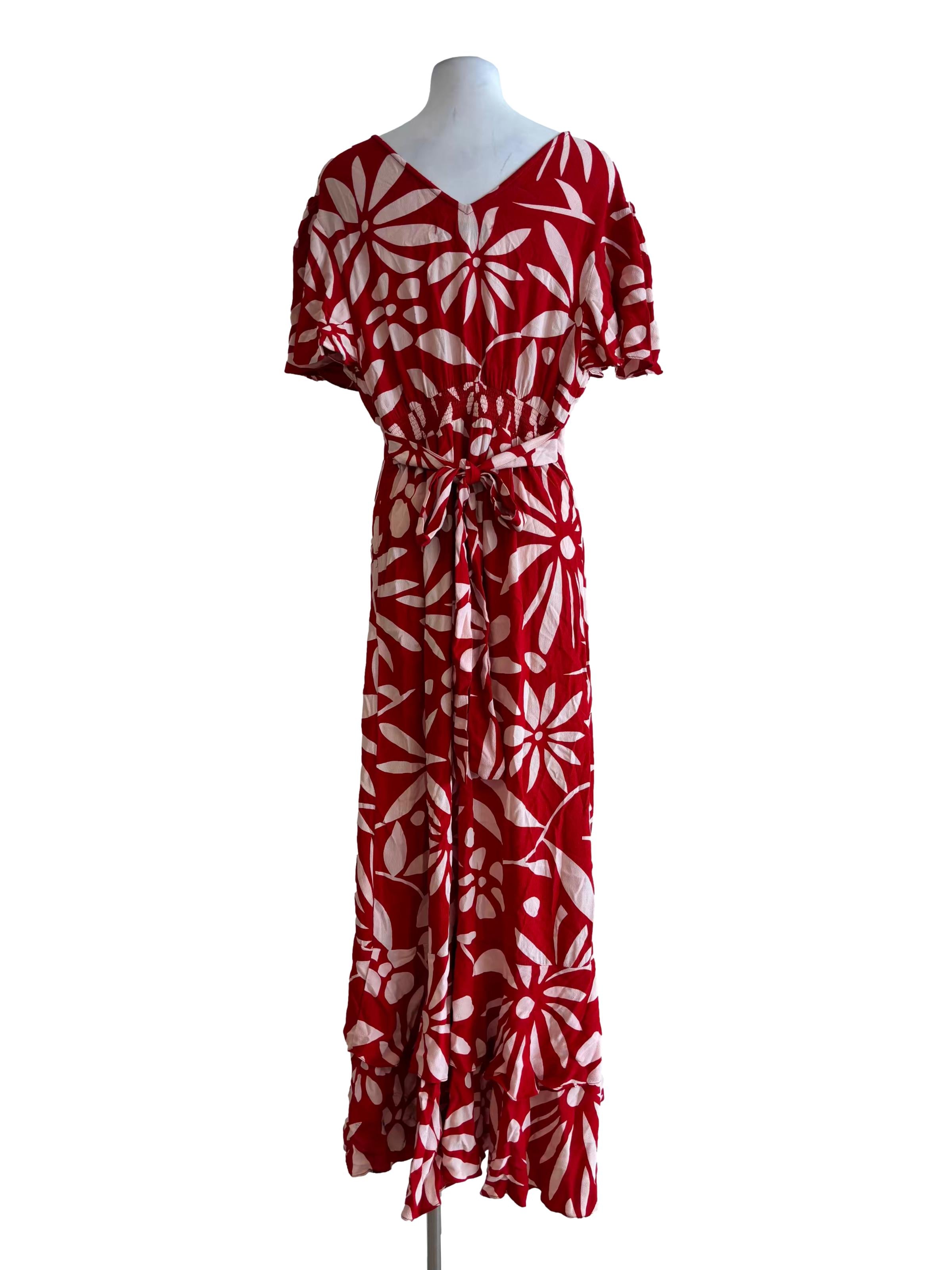 Red Tropical Wide Neck Slip Dress