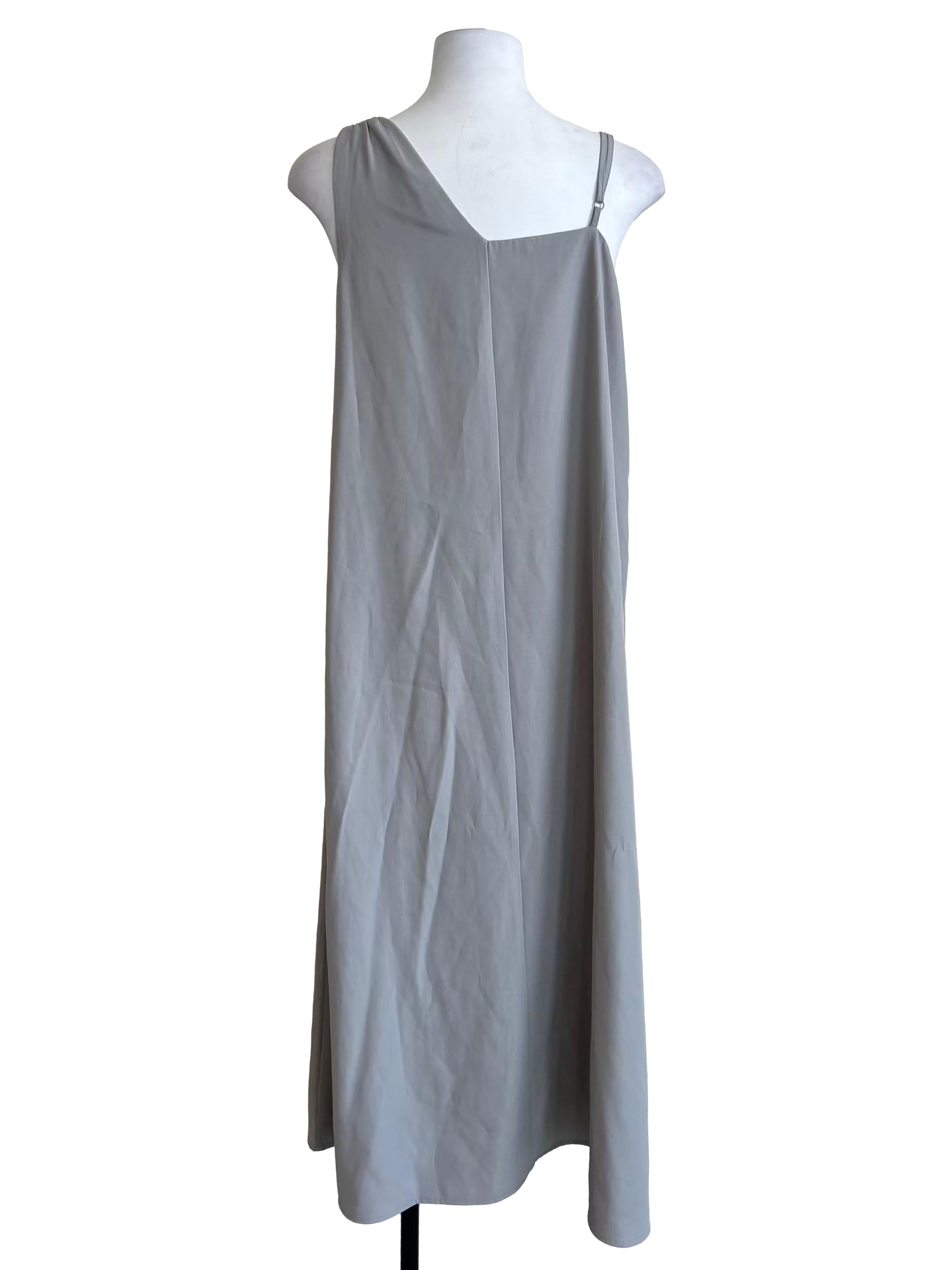 Stone Grey One Shoulder Flowy Dress
