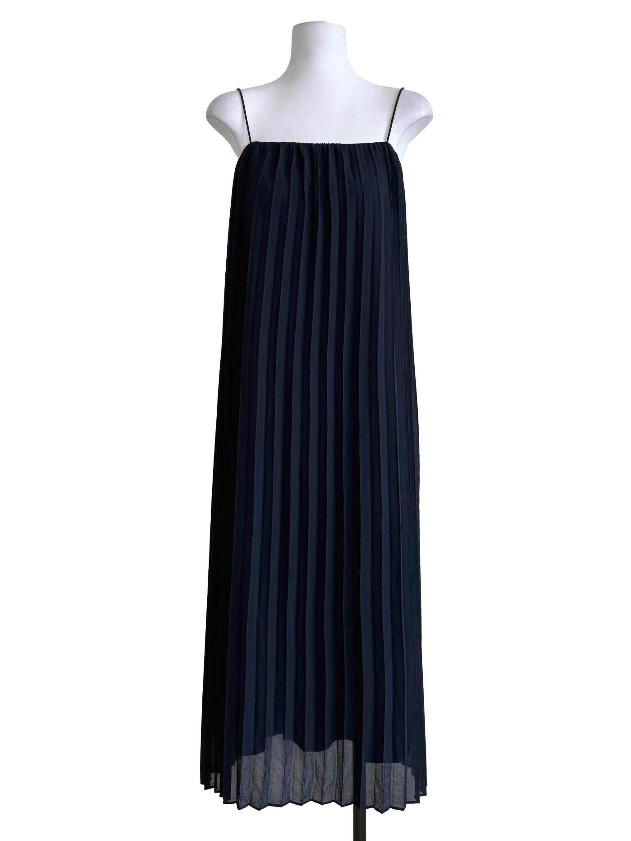 Navy Blue Pleated Dress