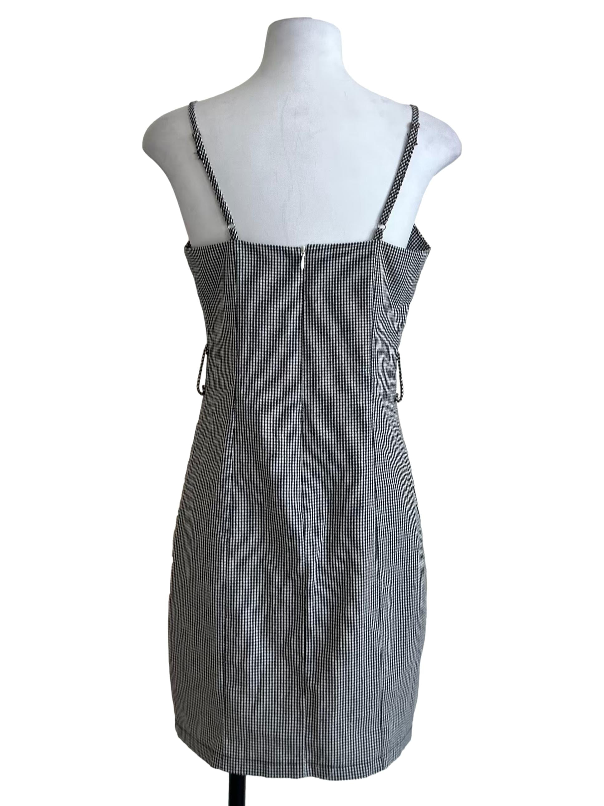 Black & White Gingham Button Front Mini Dress TEM