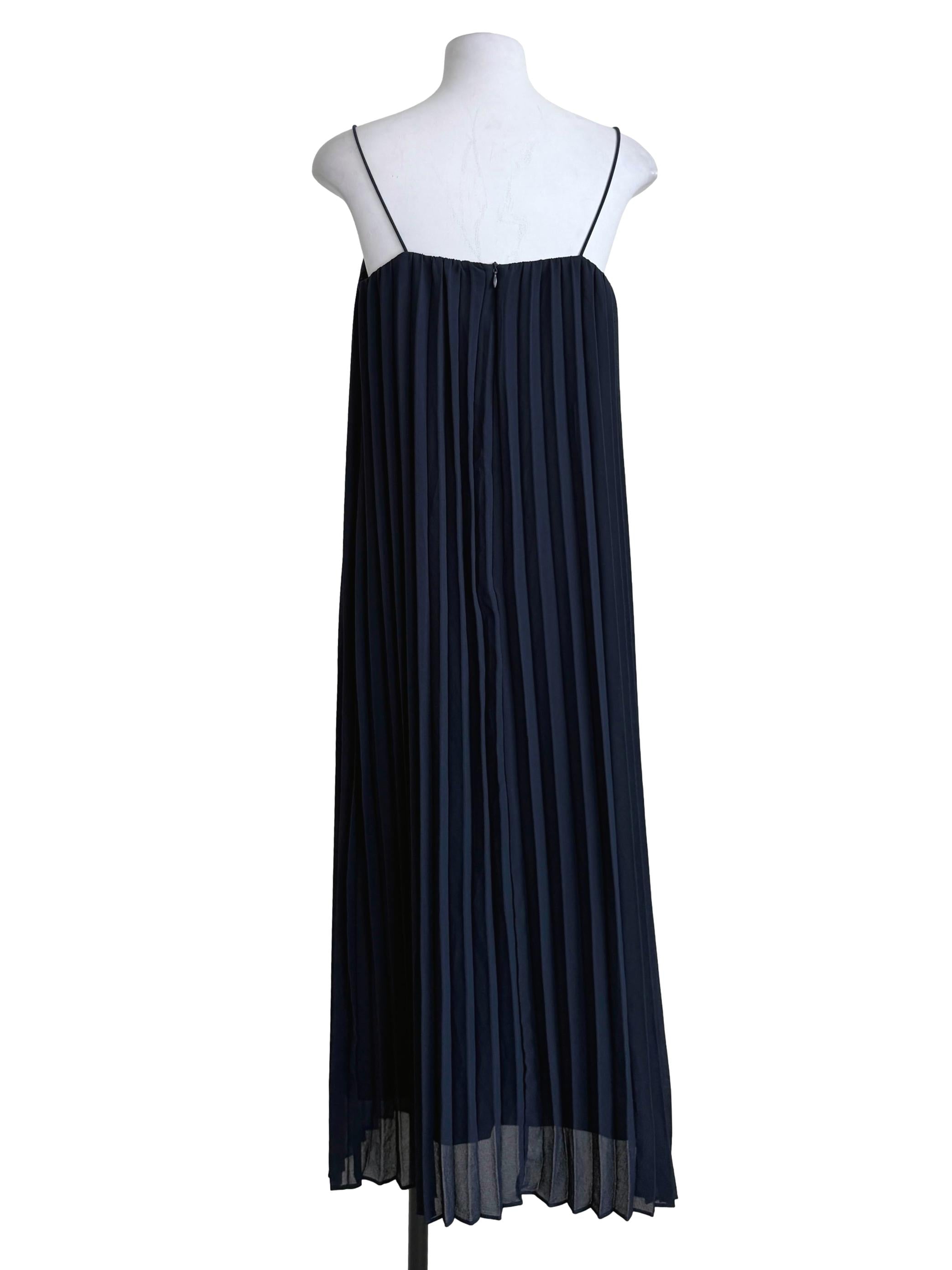 Navy Blue Pleated Dress