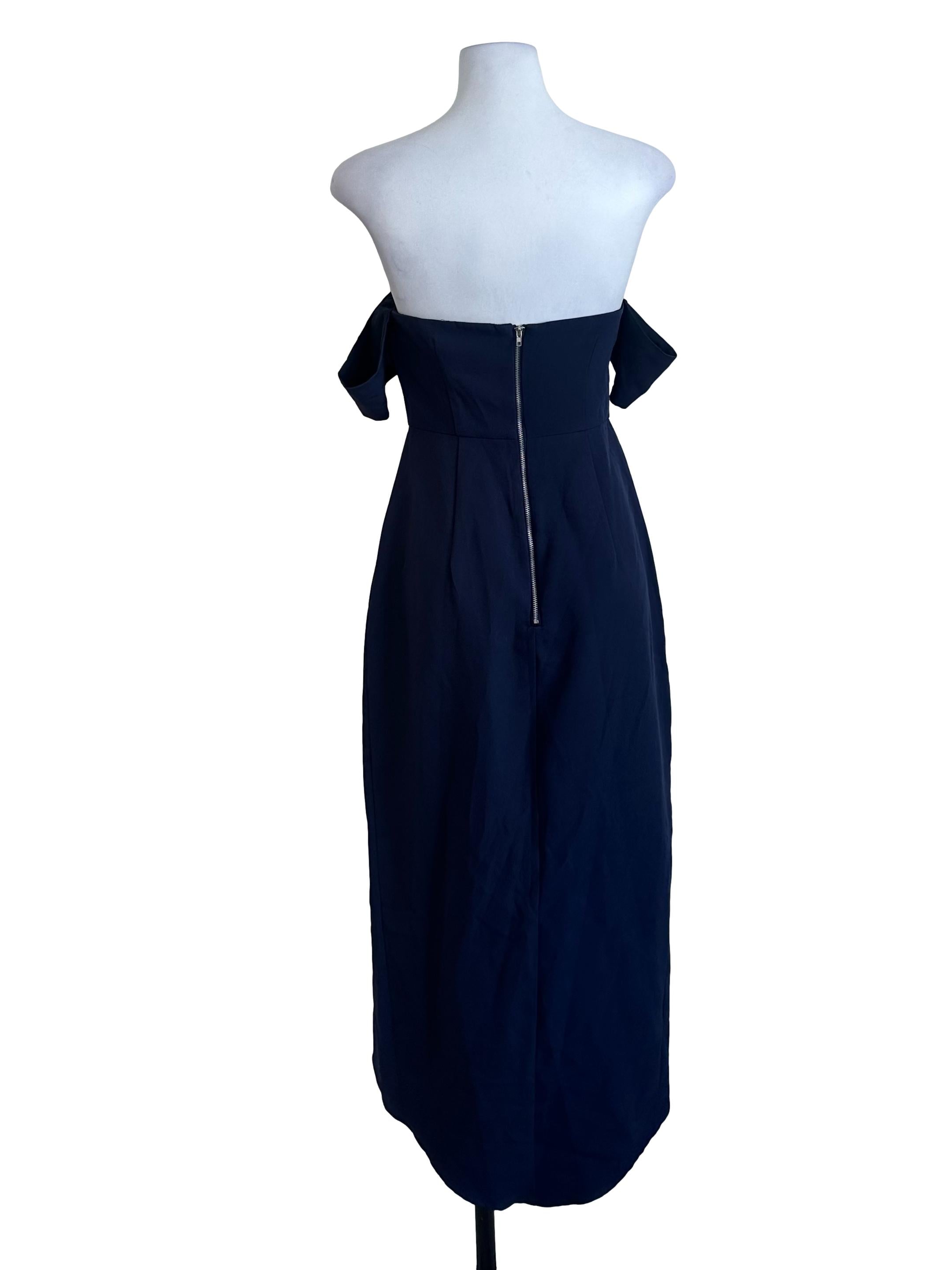 Navy Blue Plain Off Shoulder Dress
