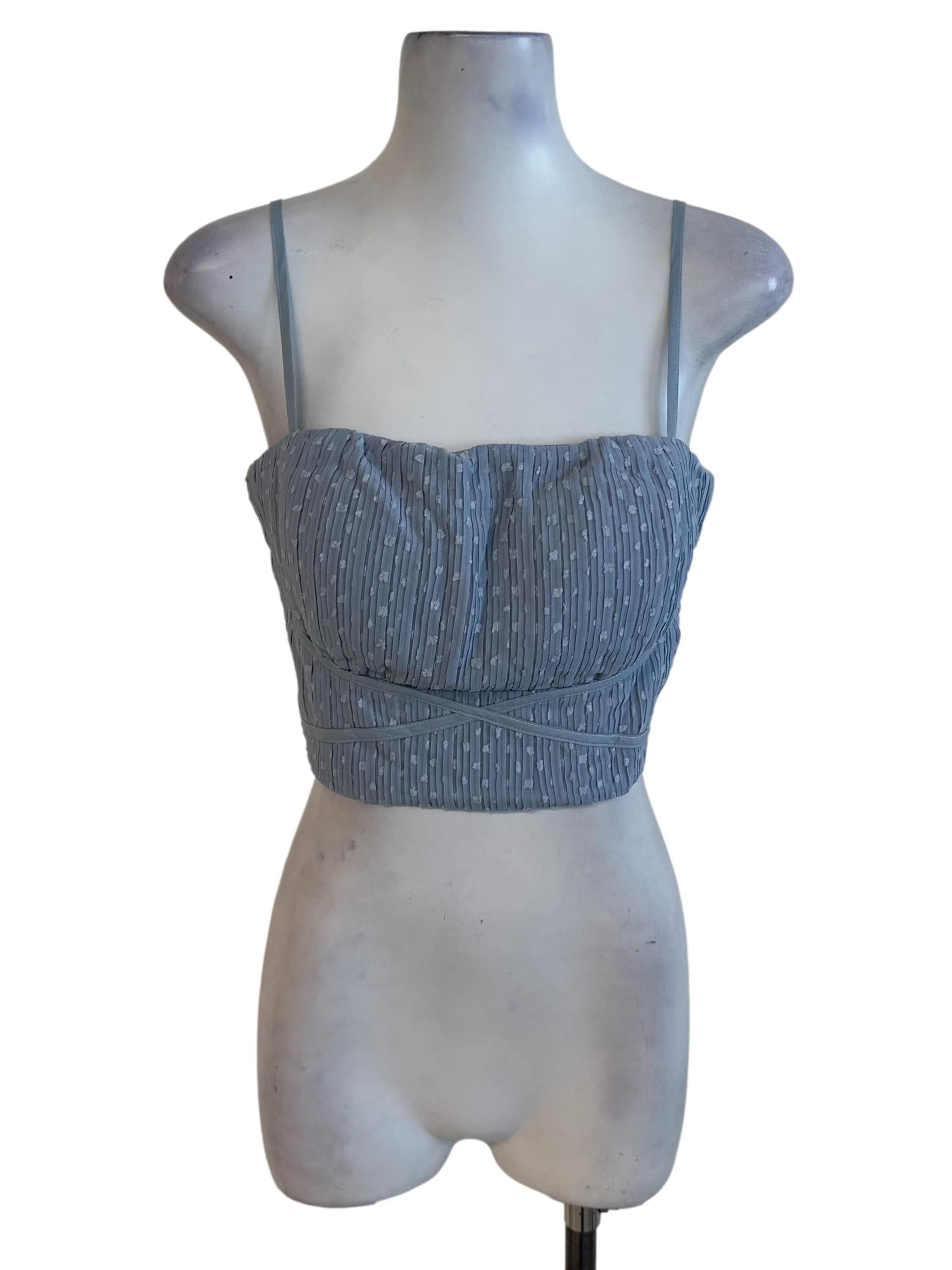 Dusty Blue Square Neck Textured Top