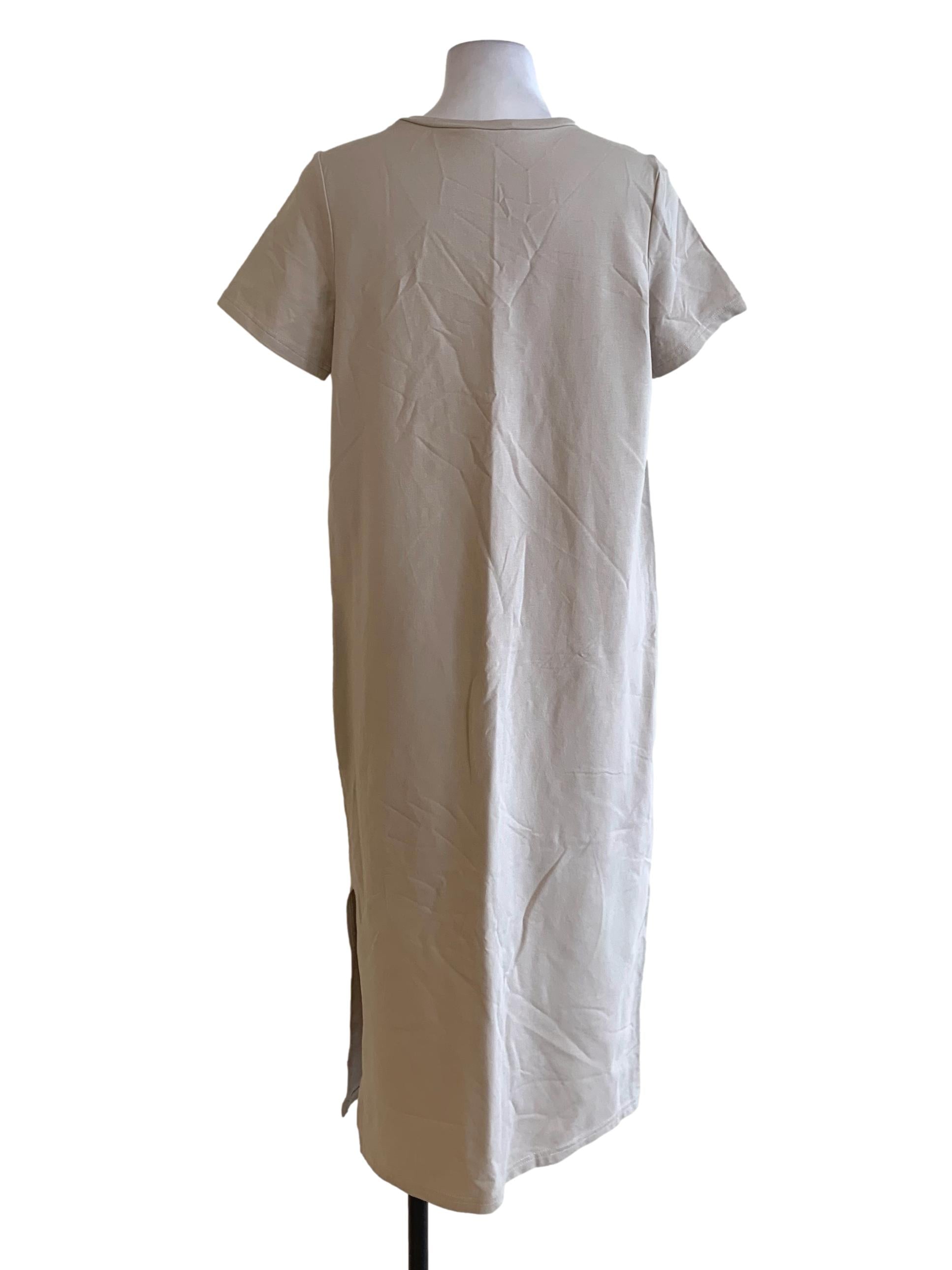 Beige V-Neck Bodycon Dress