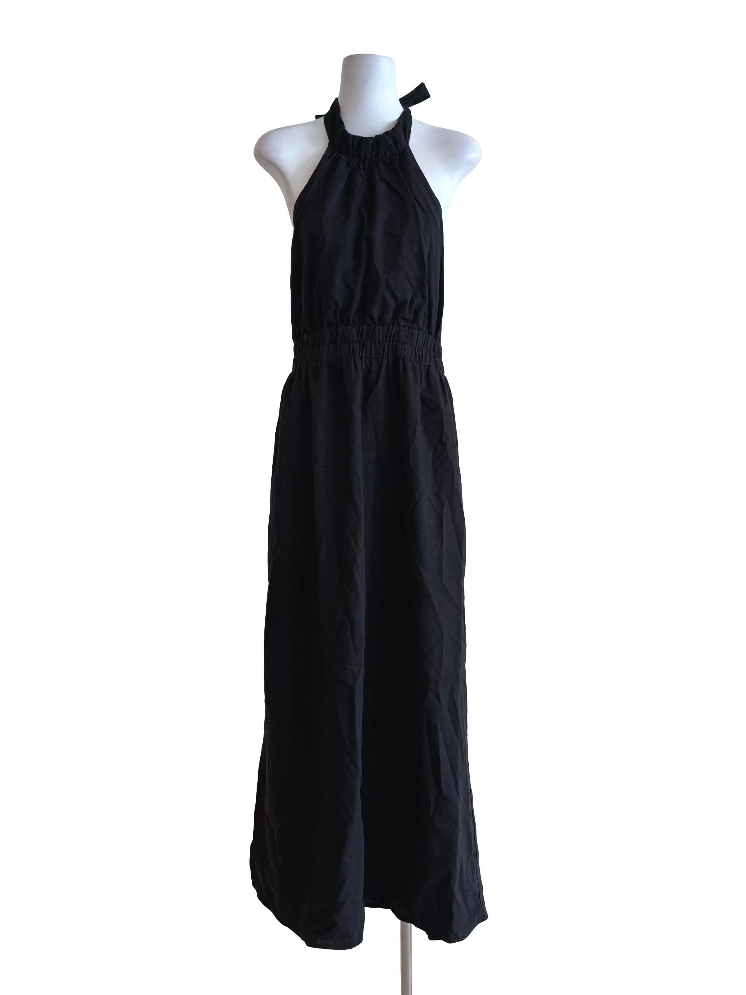 Jet Black Linen Halter Jumpsuit