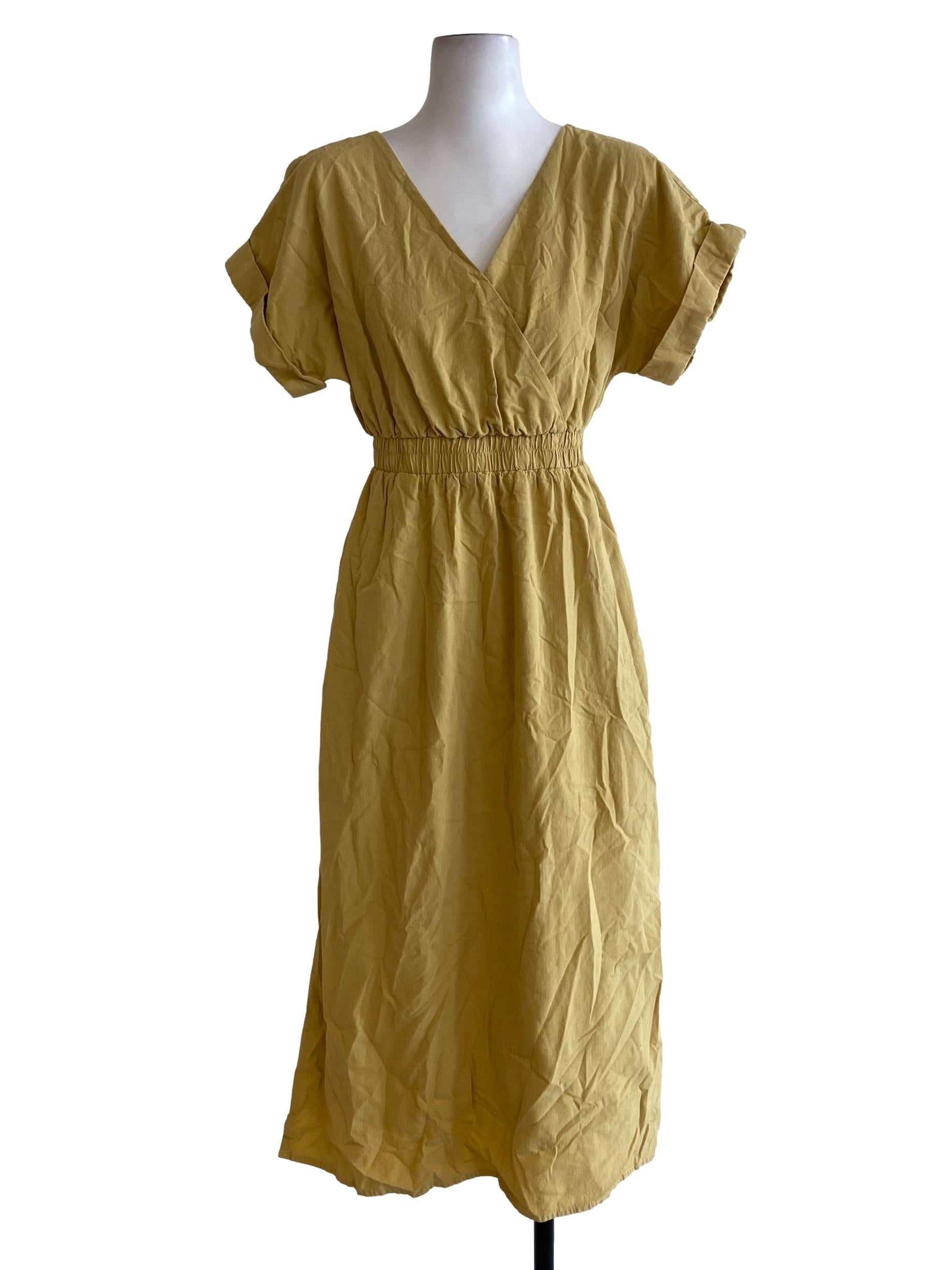 Macarron Yellow Slit Batwing Sleeve Blouson Dress OSN