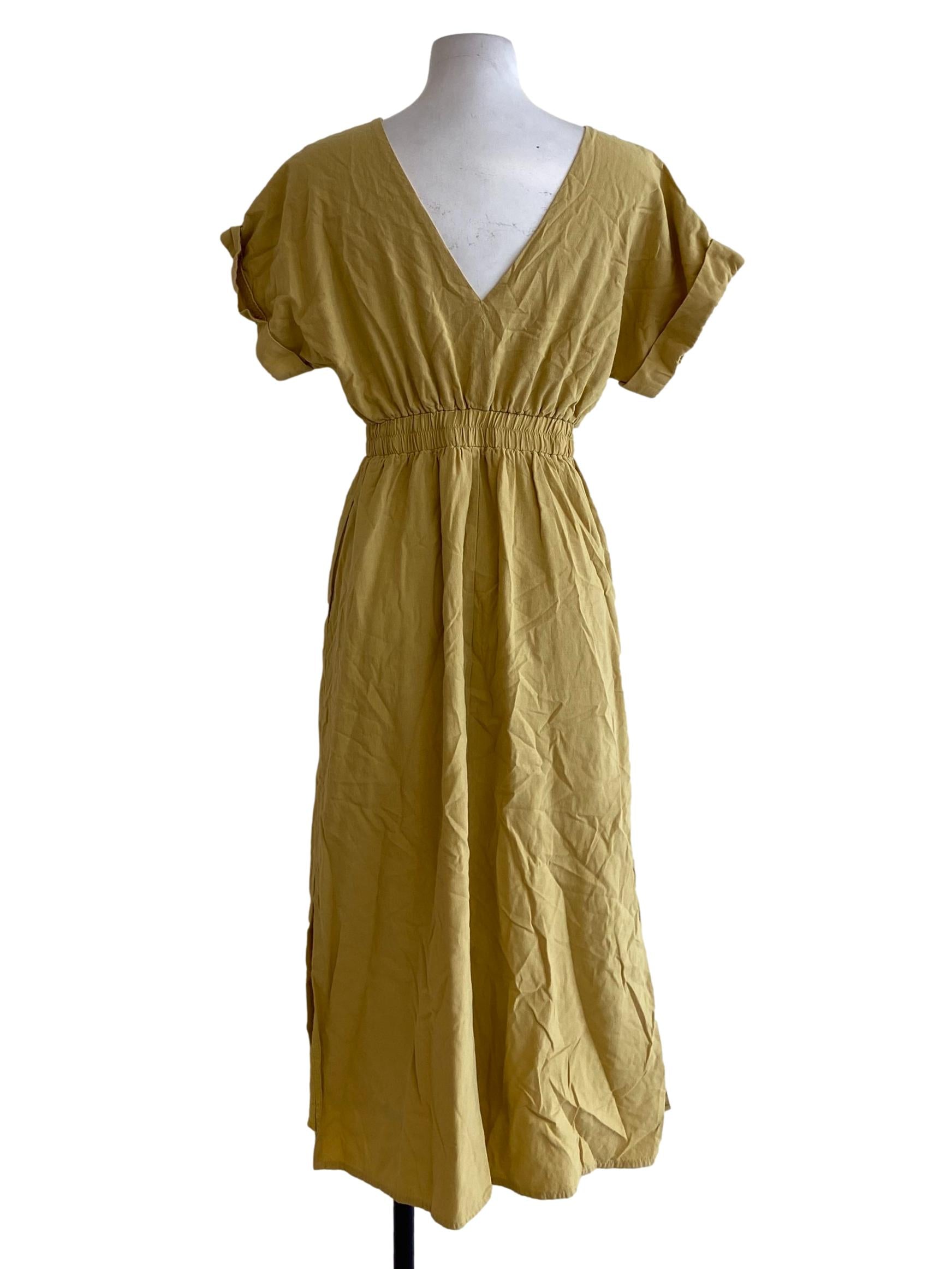 Macarron Yellow Slit Batwing Sleeve Blouson Dress OSN
