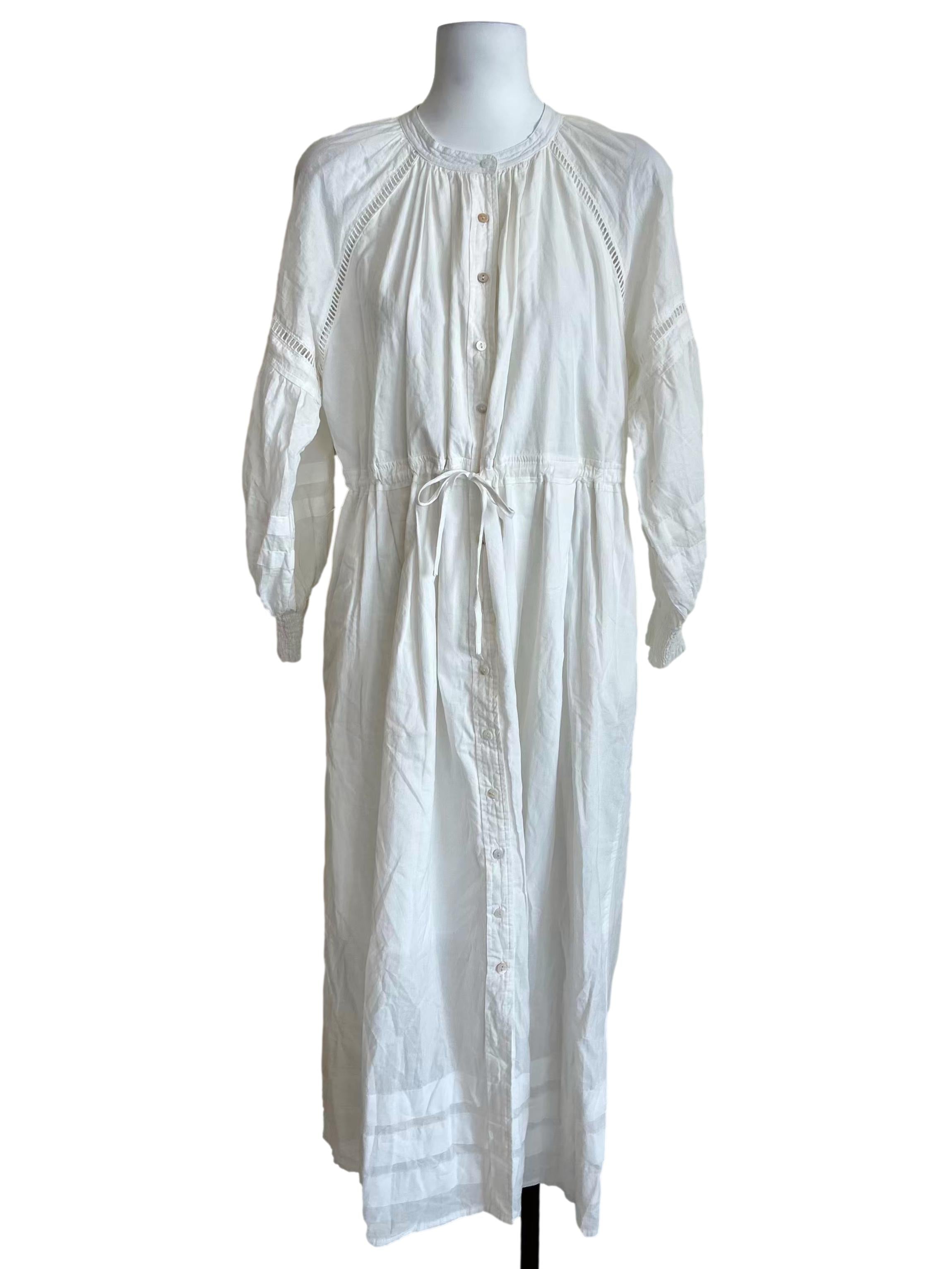 White Long Sleeve Gauze Midi Dress TEM