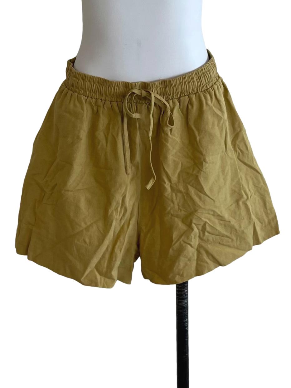 Mustard Yellow Wide Hem Cotton Shorts OSN