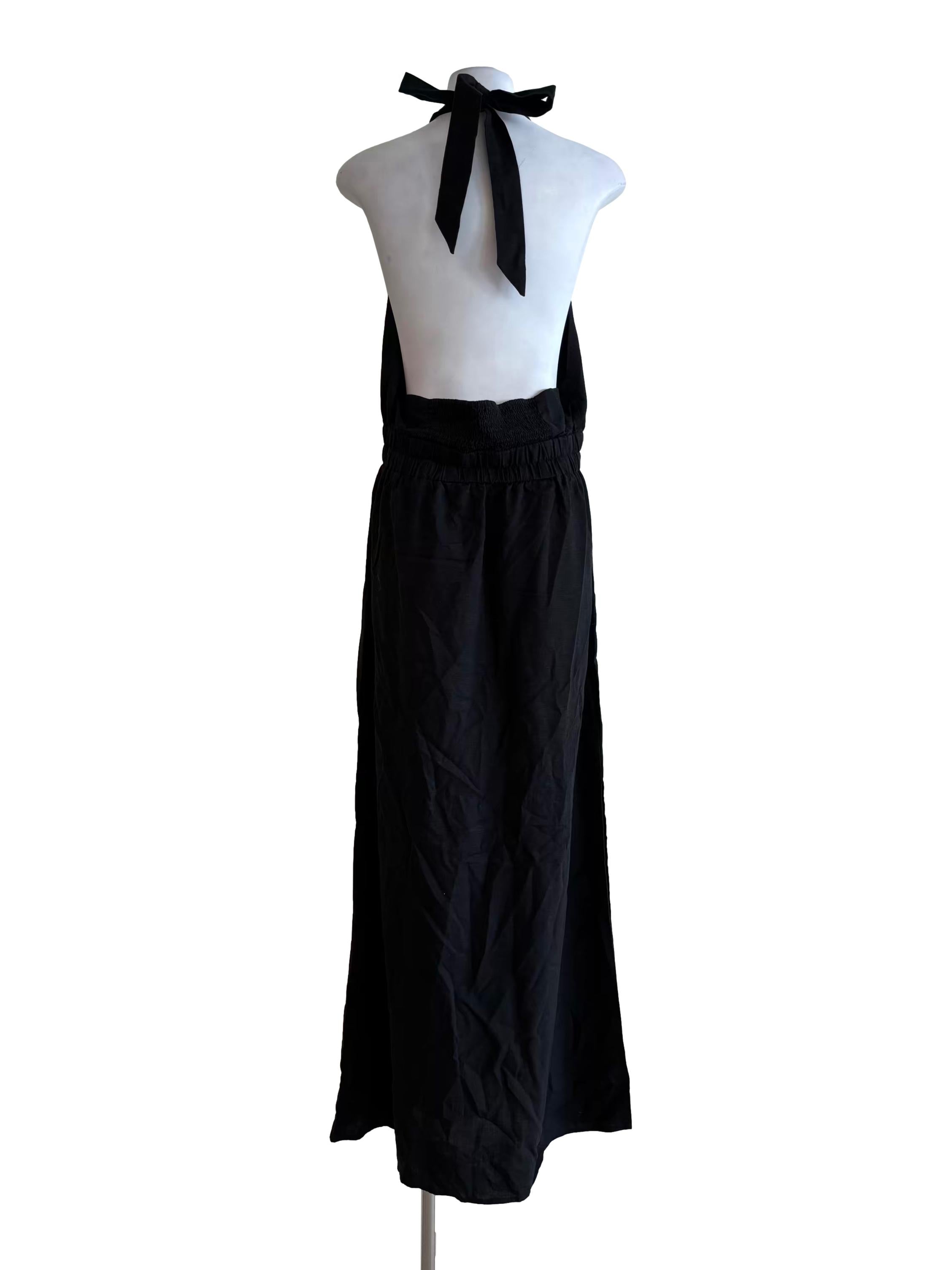 Jet Black Linen Halter Jumpsuit