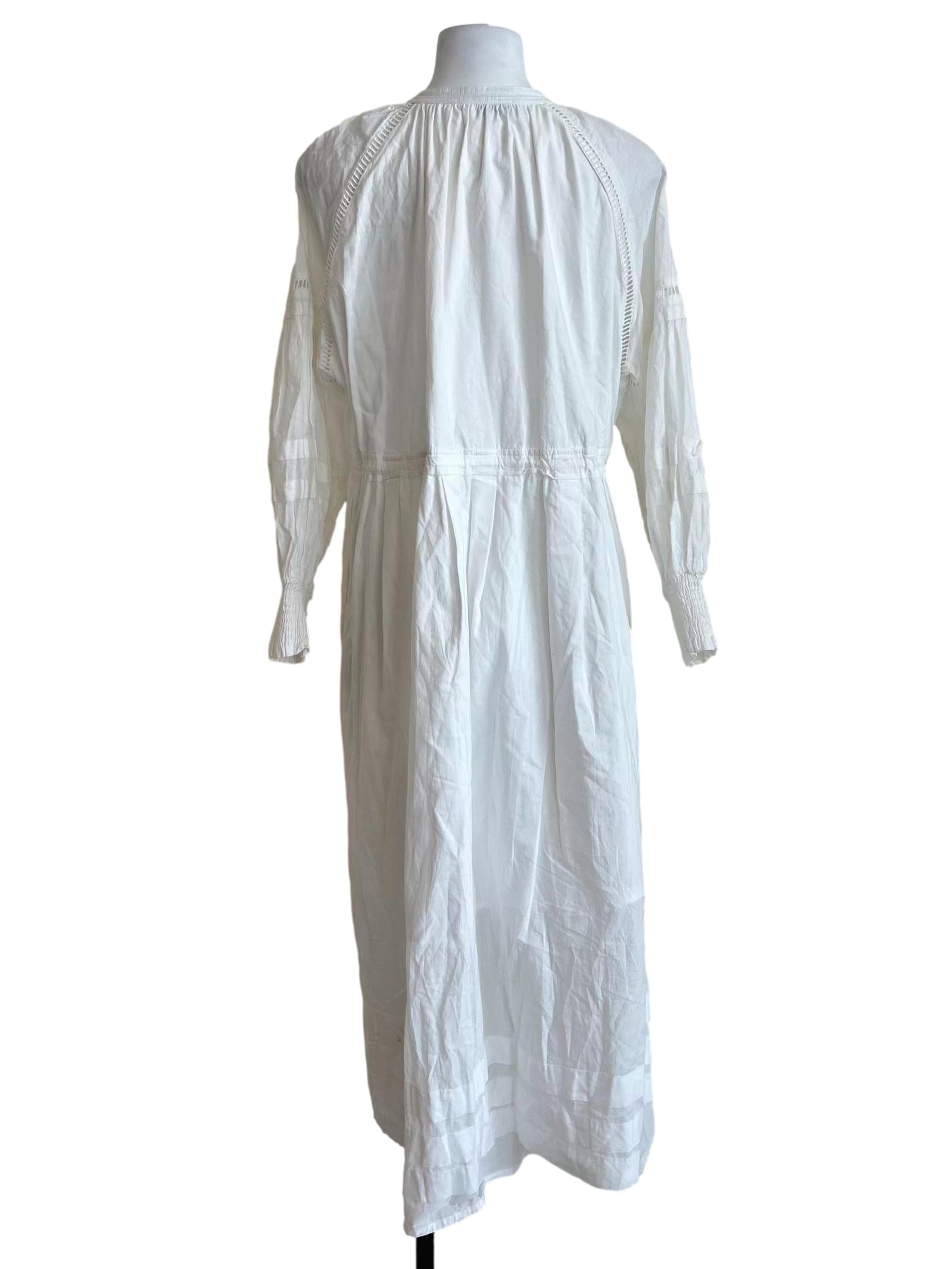 White Long Sleeve Gauze Midi Dress TEM