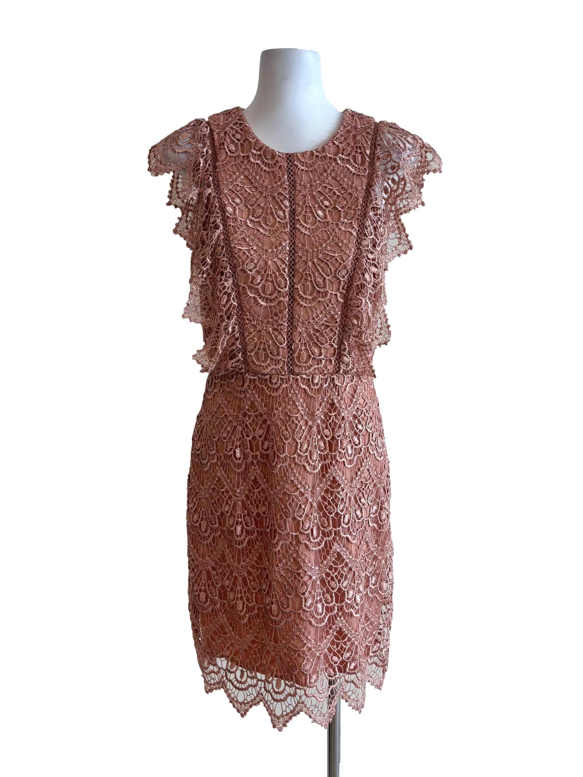 Peach Sleeveless Lace Pencil Dress