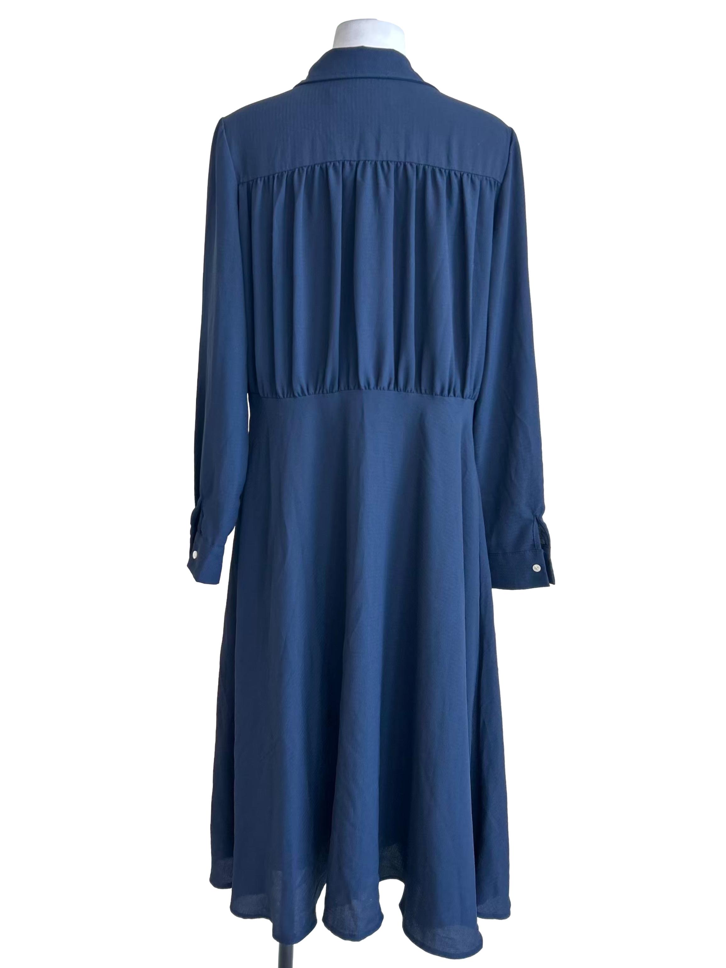 Navy Blue Long Sleeve Utility Midi Dress TEM