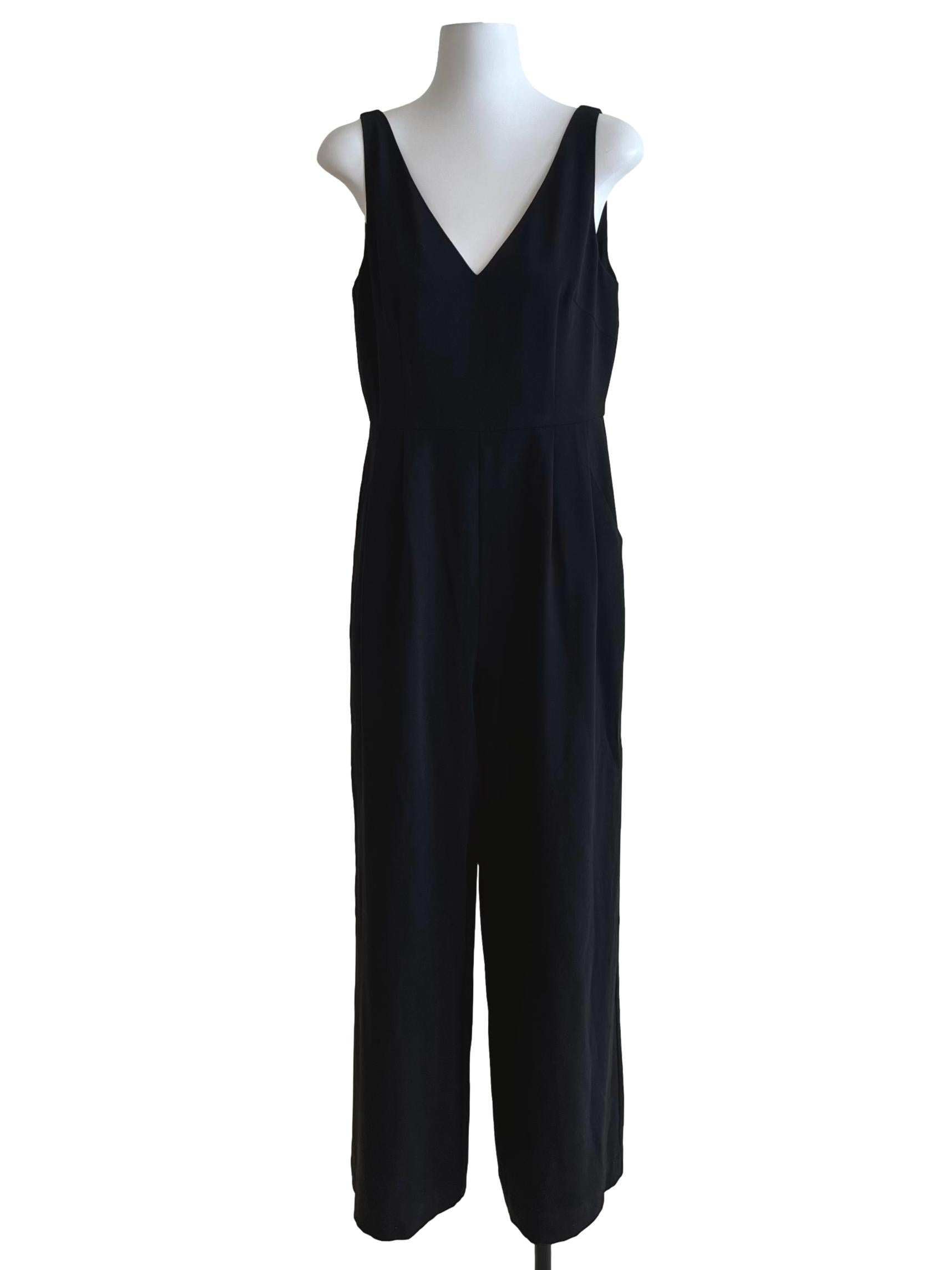 Black V-Neck Crepe Jumpsuit OSN