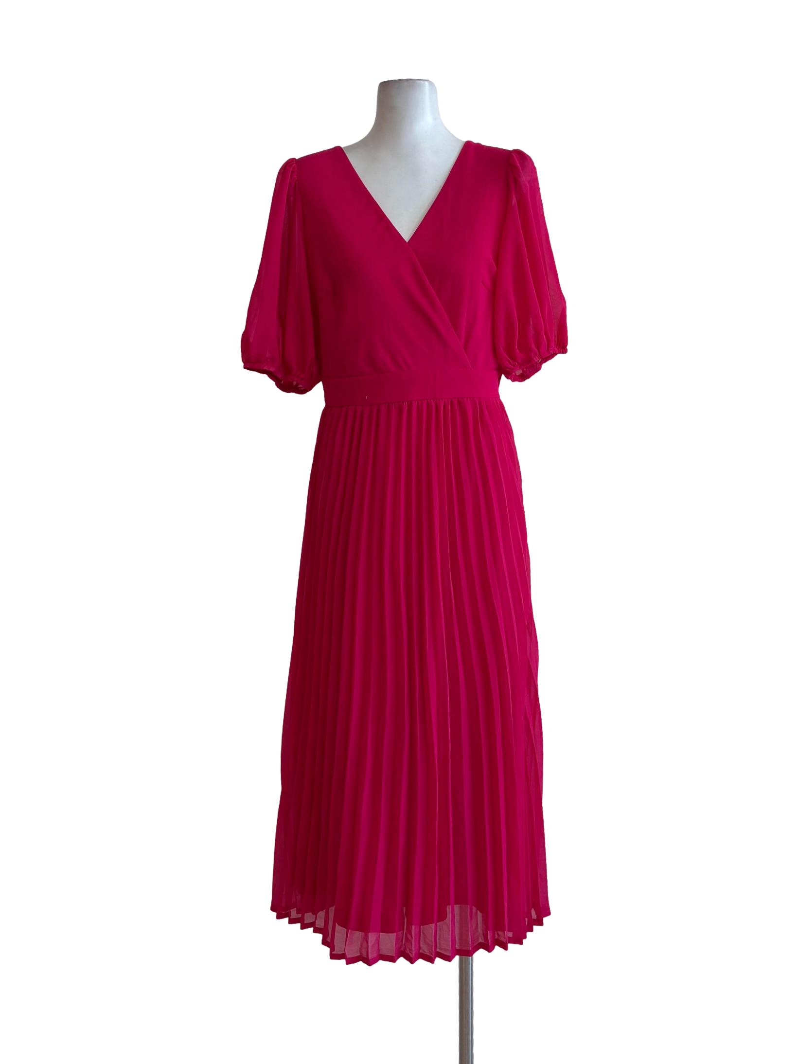 Pink Pleated Surplice Dress