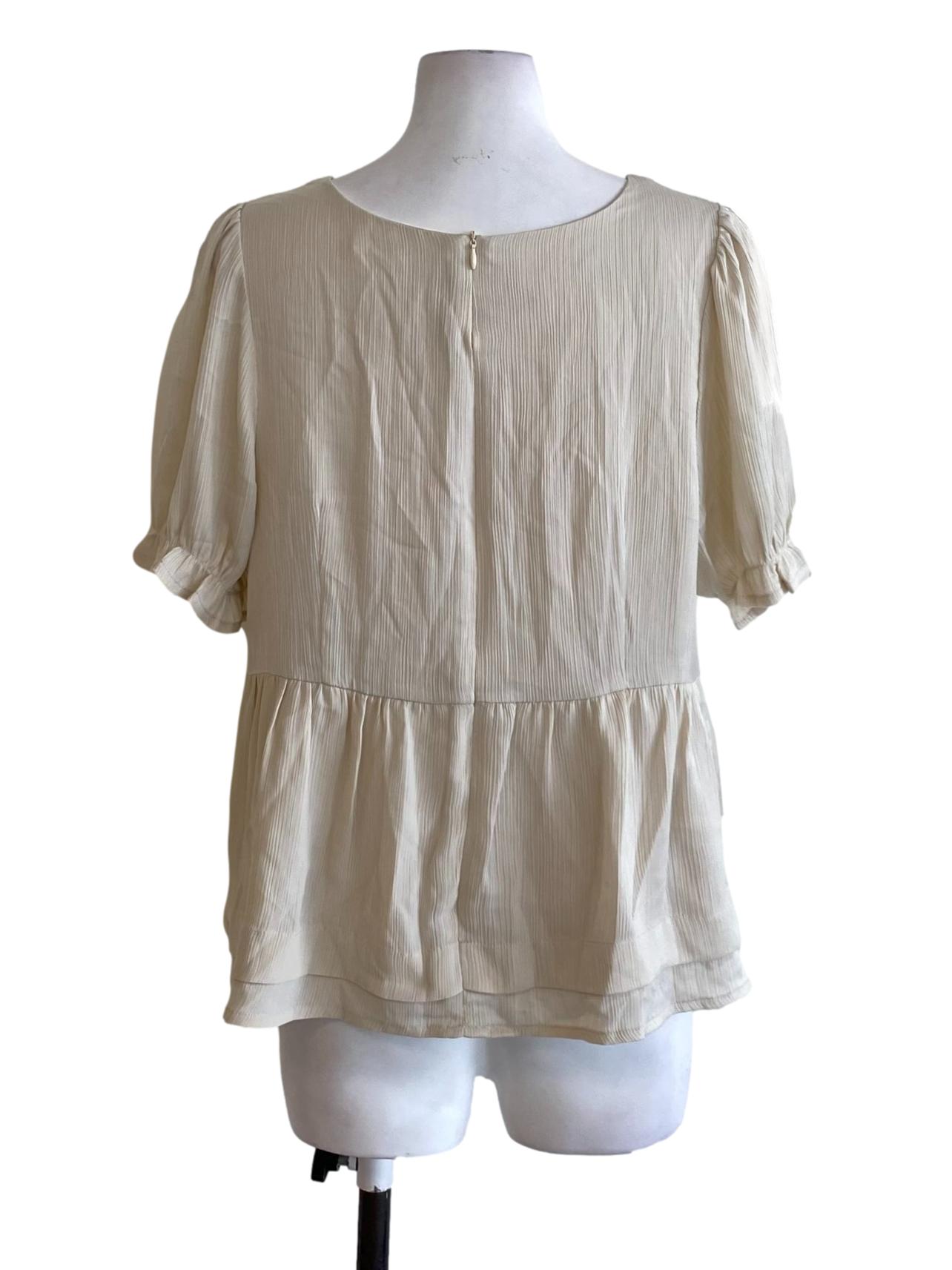 Beige Brown Square Neck Ruffle Detail Peplum Top