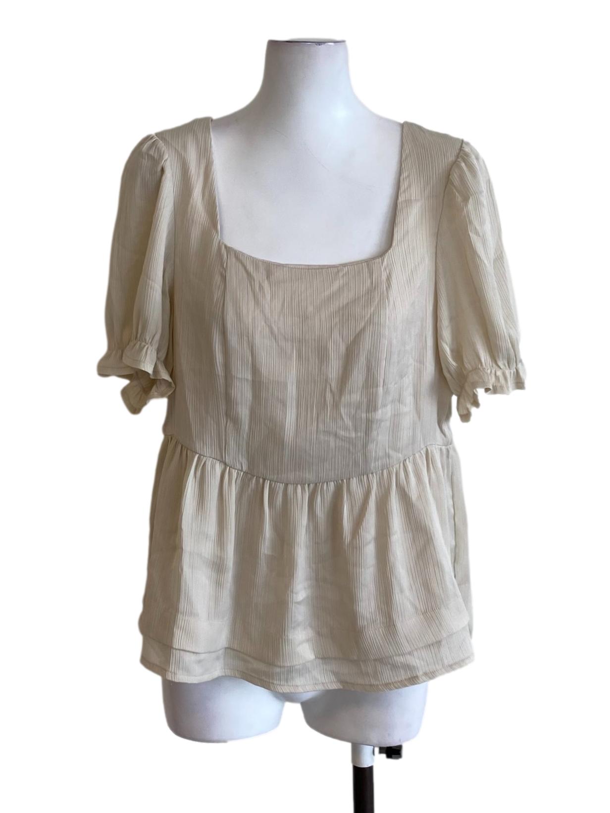 Beige Brown Square Neck Ruffle Detail Peplum Top