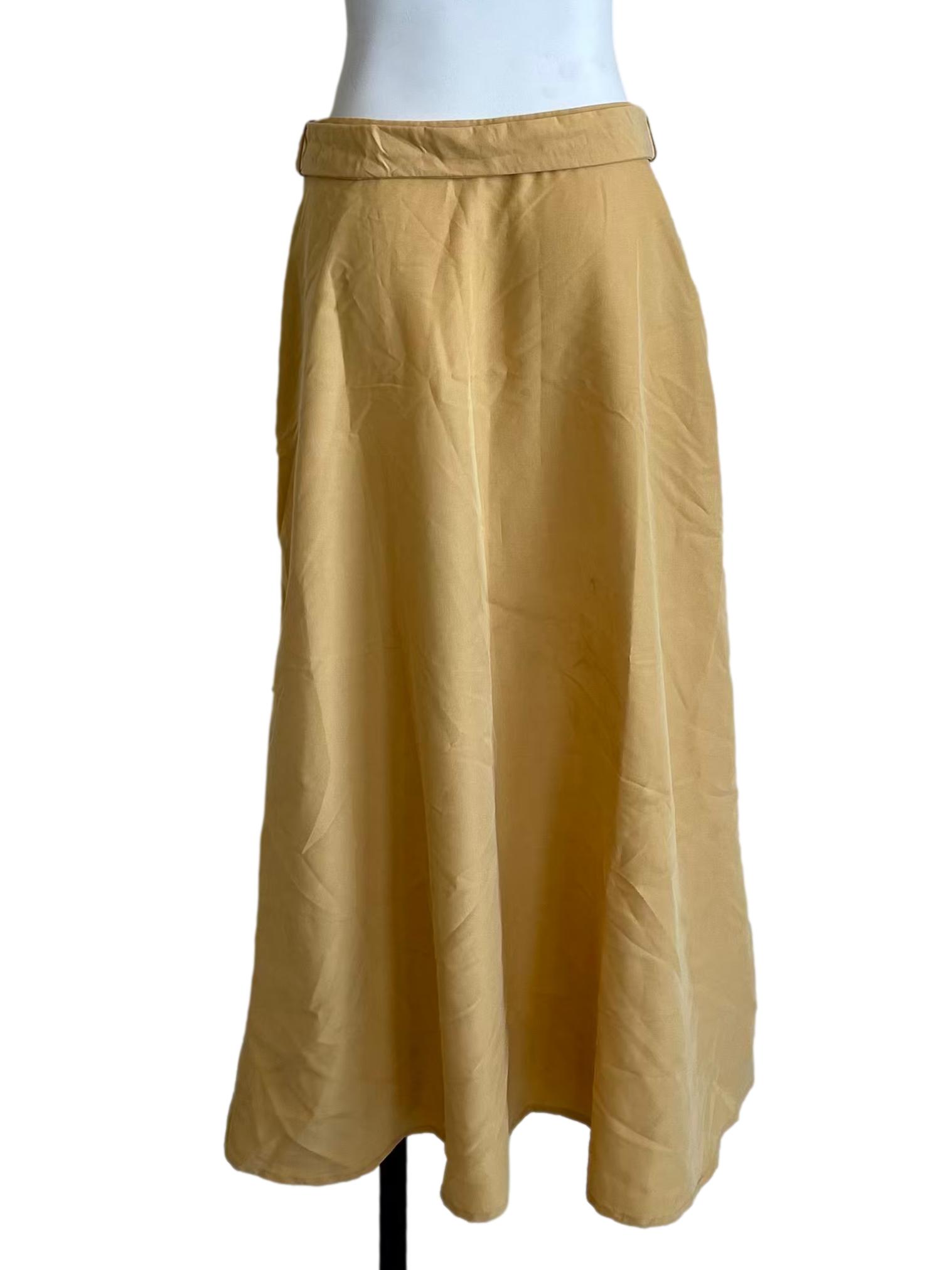 Yellow Belted A-Line Midi Skirt