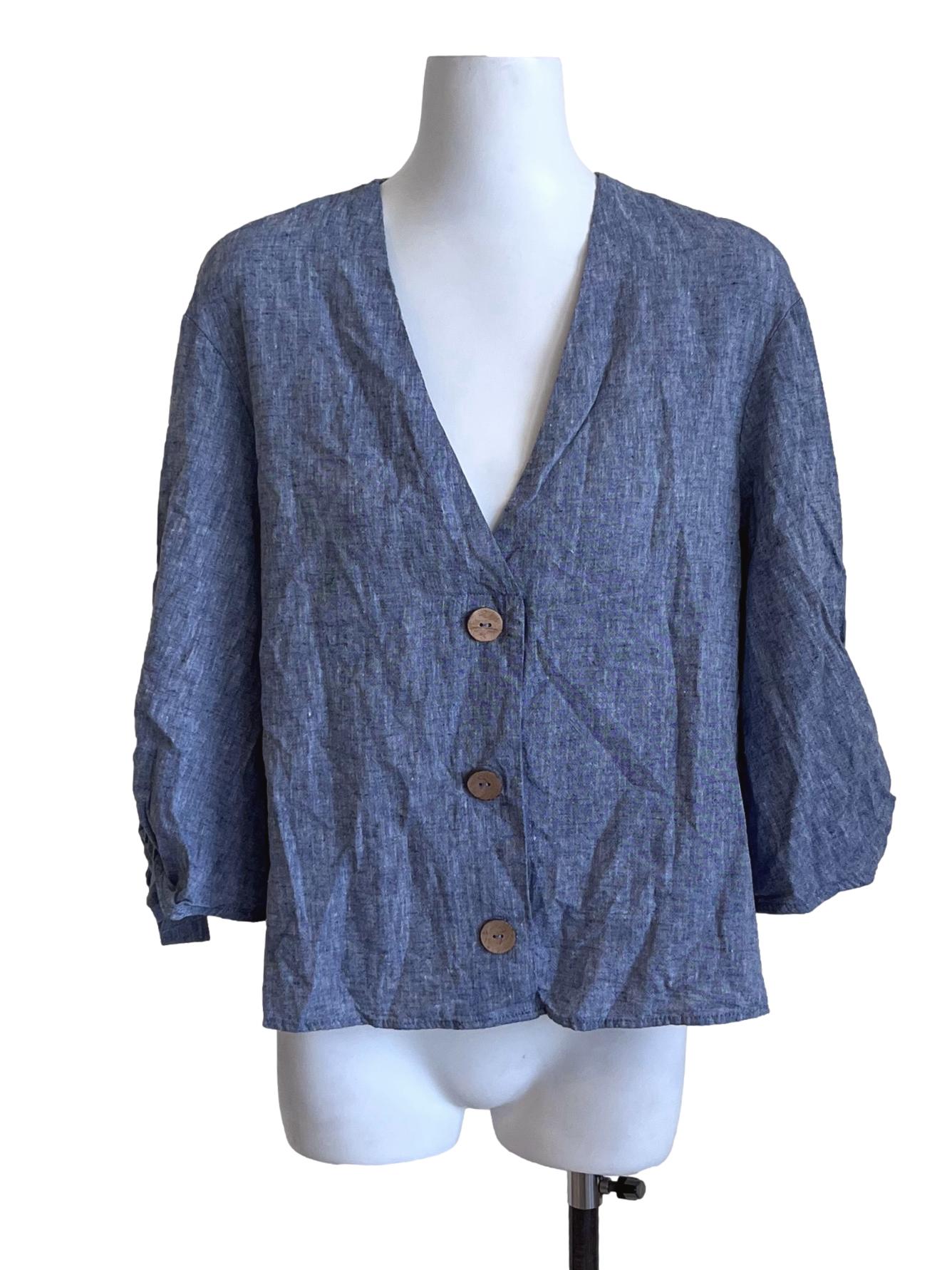 Denim Blue Linen Button Blouse