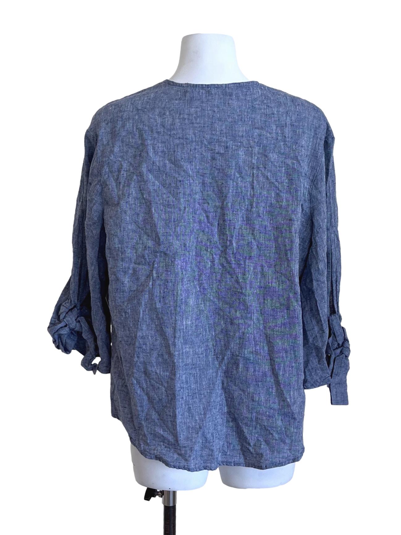 Denim Blue Linen Button Blouse