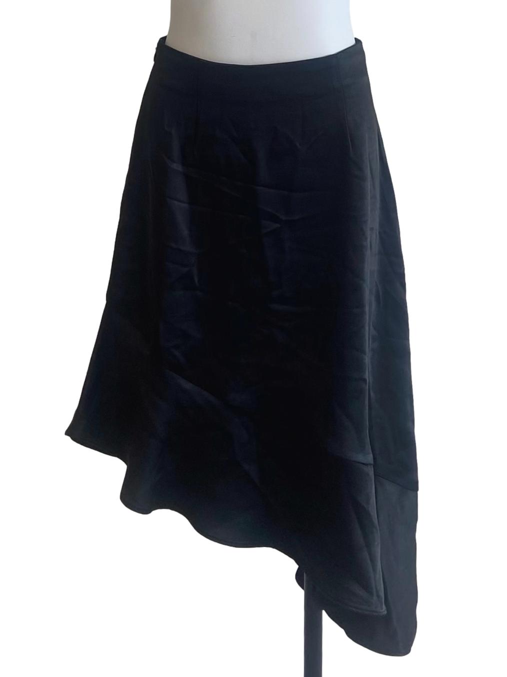 Black Asymmetric Satin Skirt