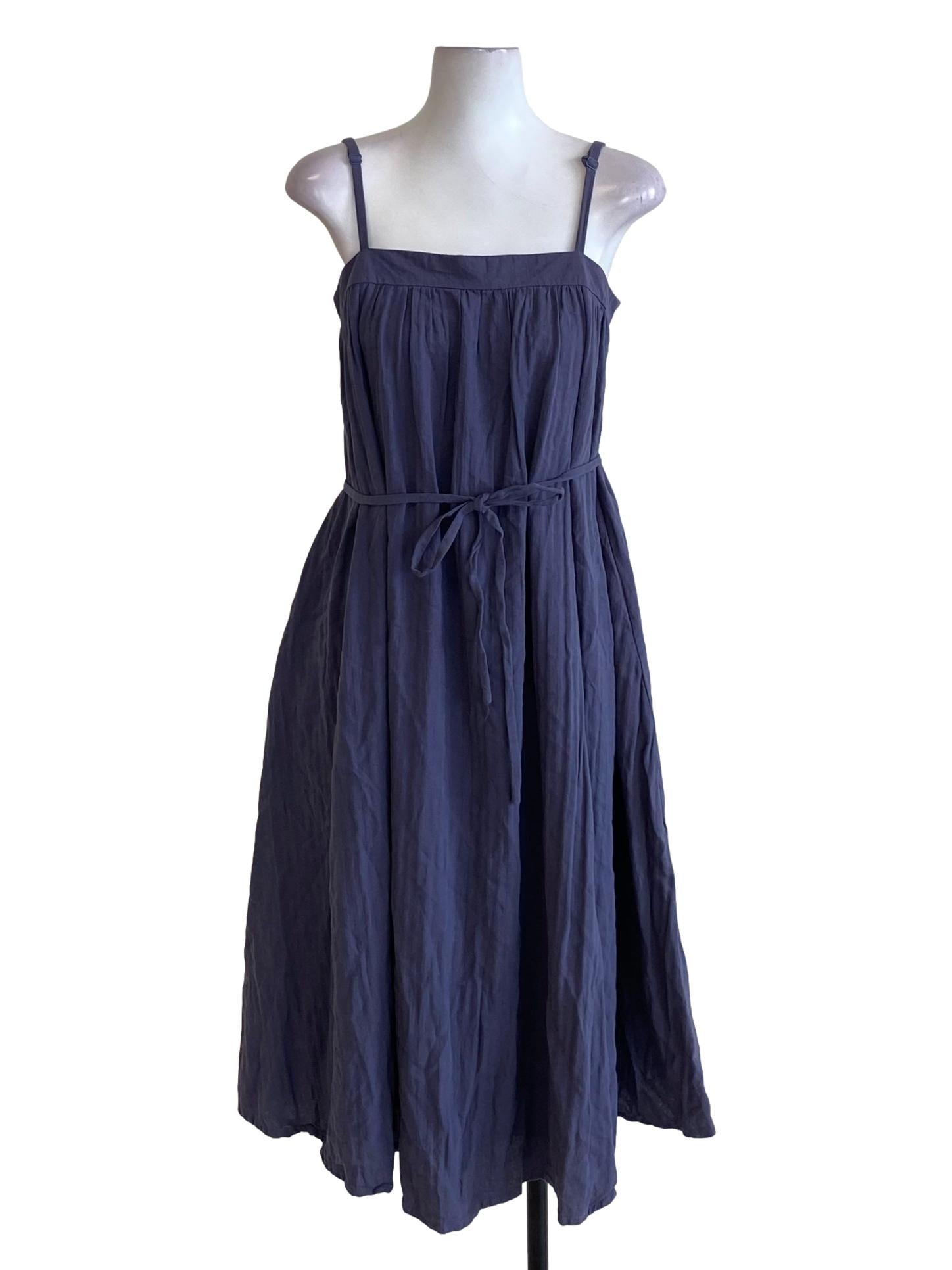 Slate Grey Square Neck Tie Waist Slip Dress