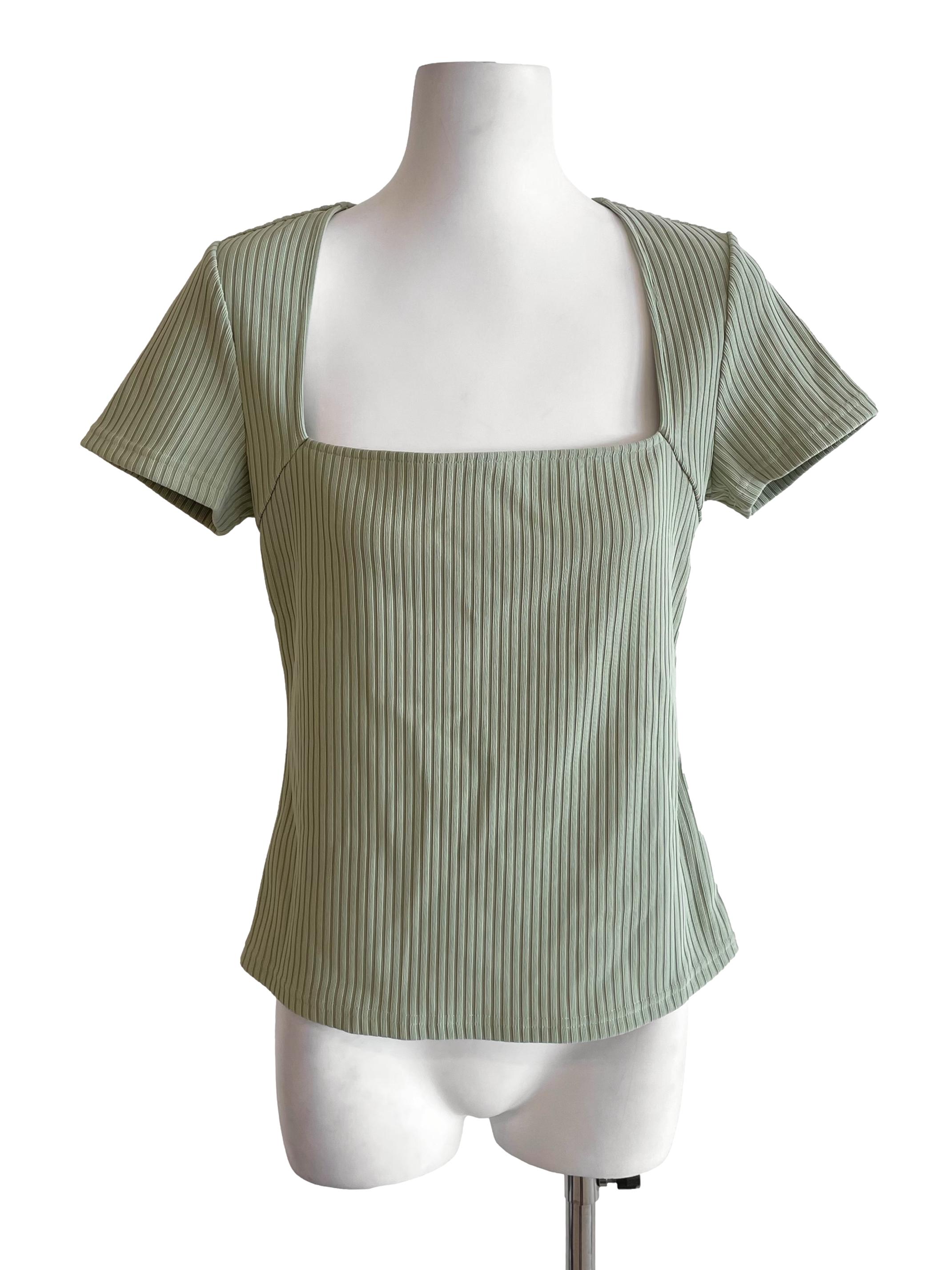 Light Pear Ribbed Square Neck Top LB