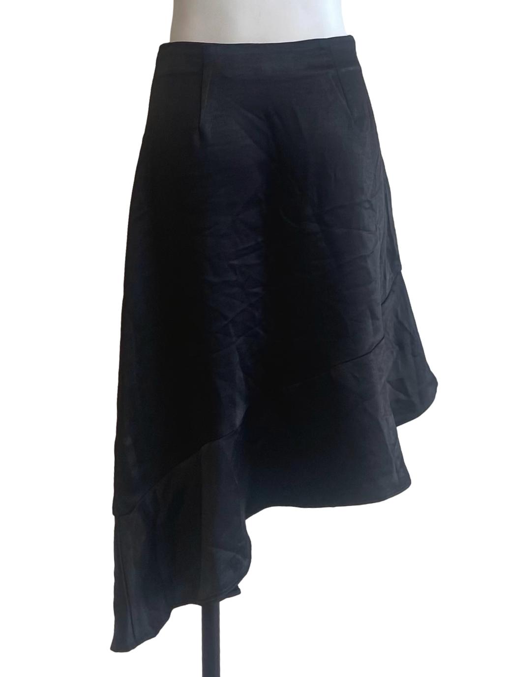 Black Asymmetric Satin Skirt
