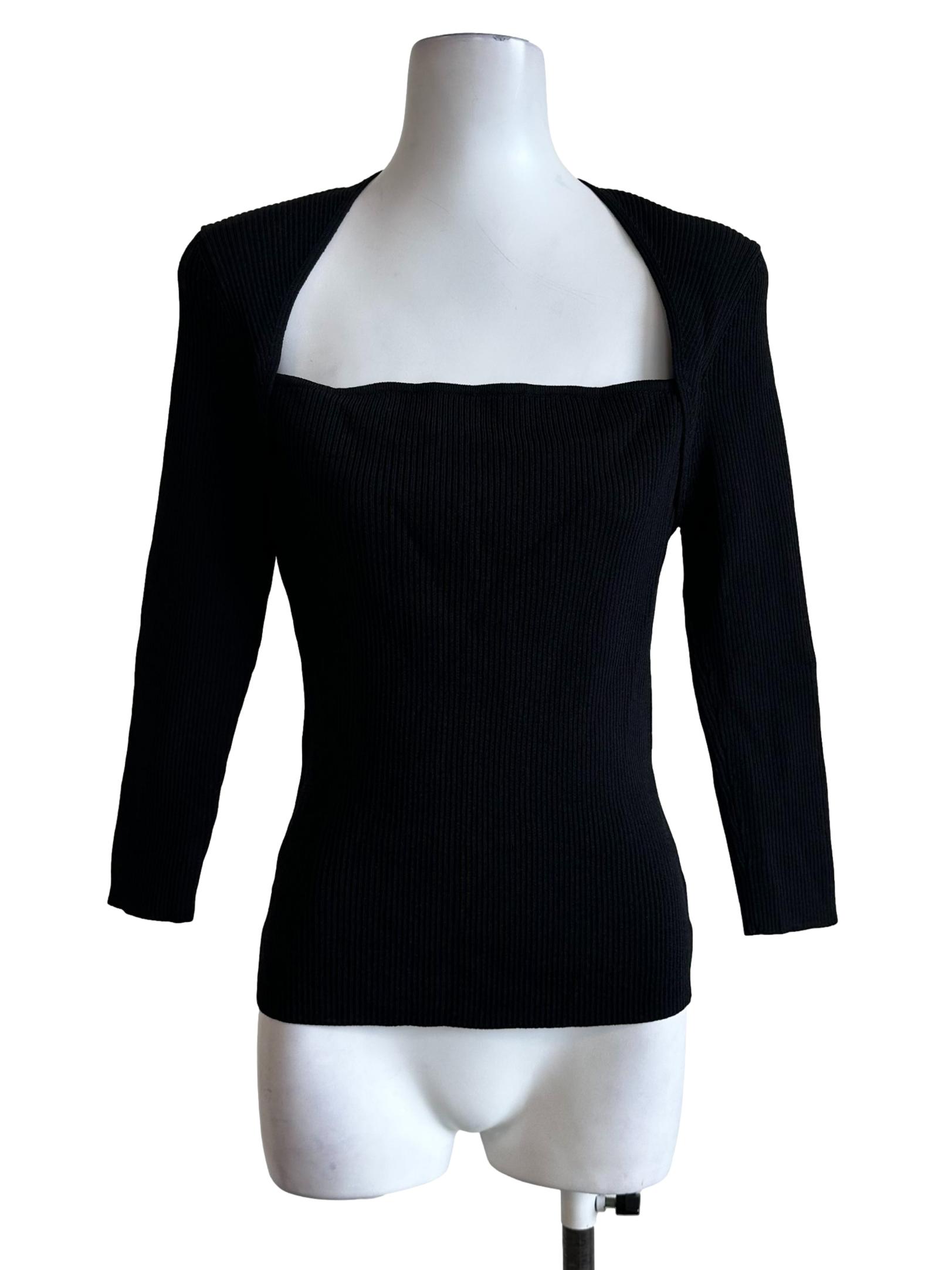 Black Square Neck Long Sleeve Top