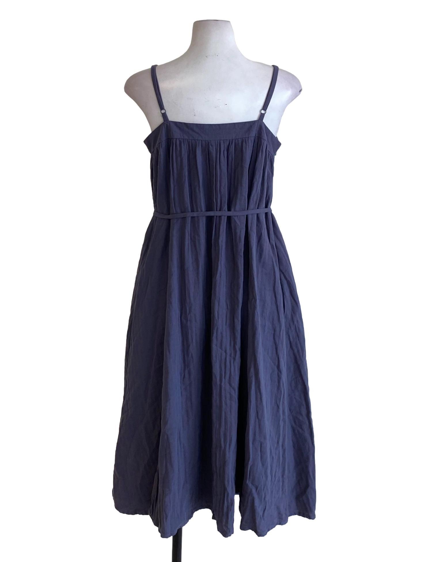 Slate Grey Square Neck Tie Waist Slip Dress