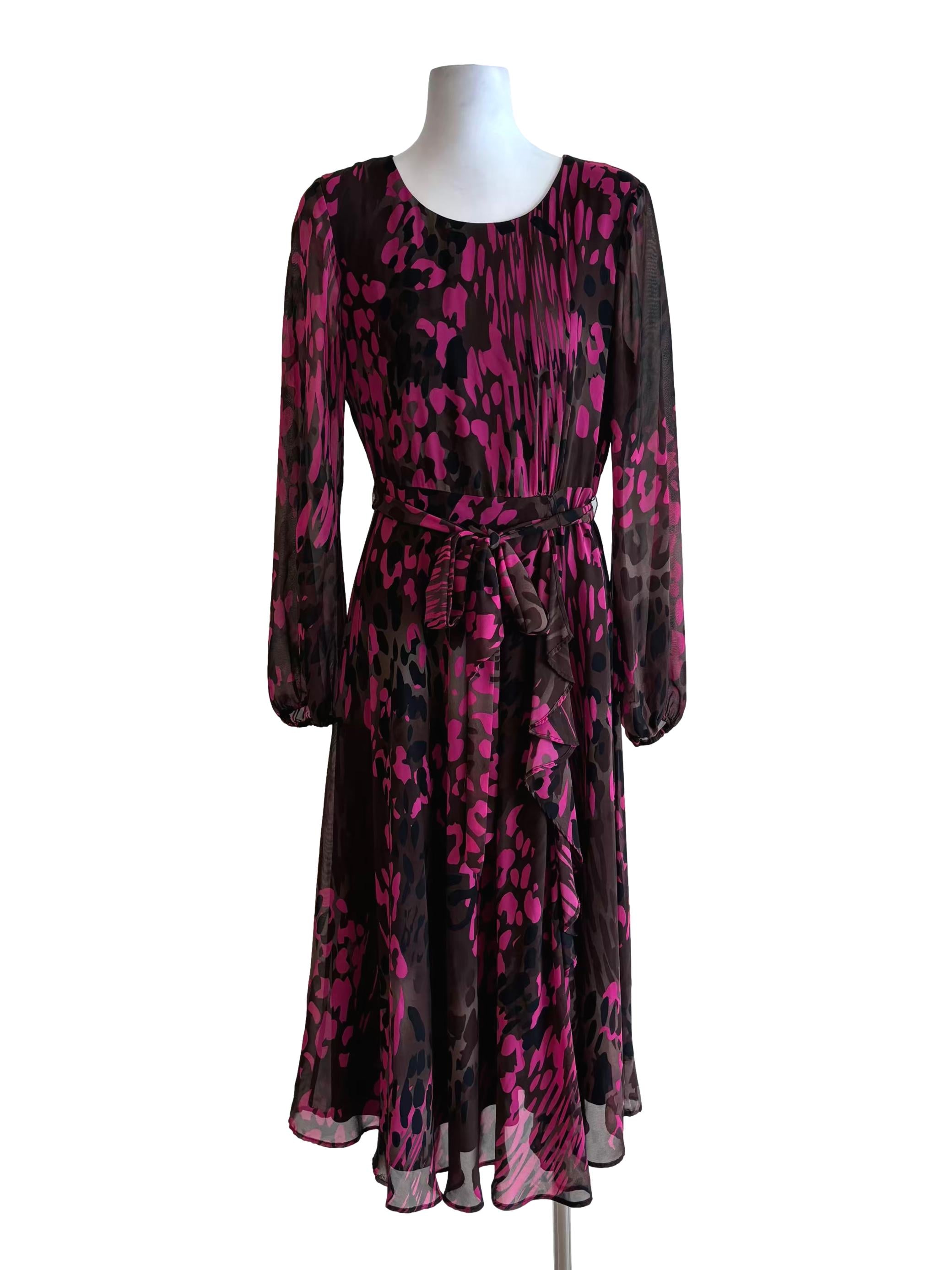 Brown Magenta Streaks Flowy Dress