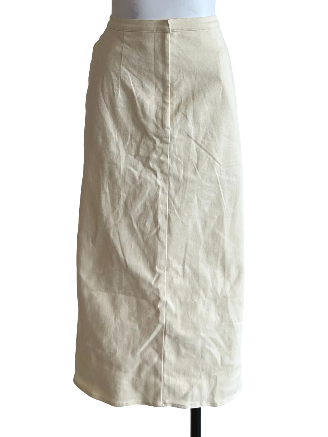 Cream Cotton Twill Midi Skirt OSN