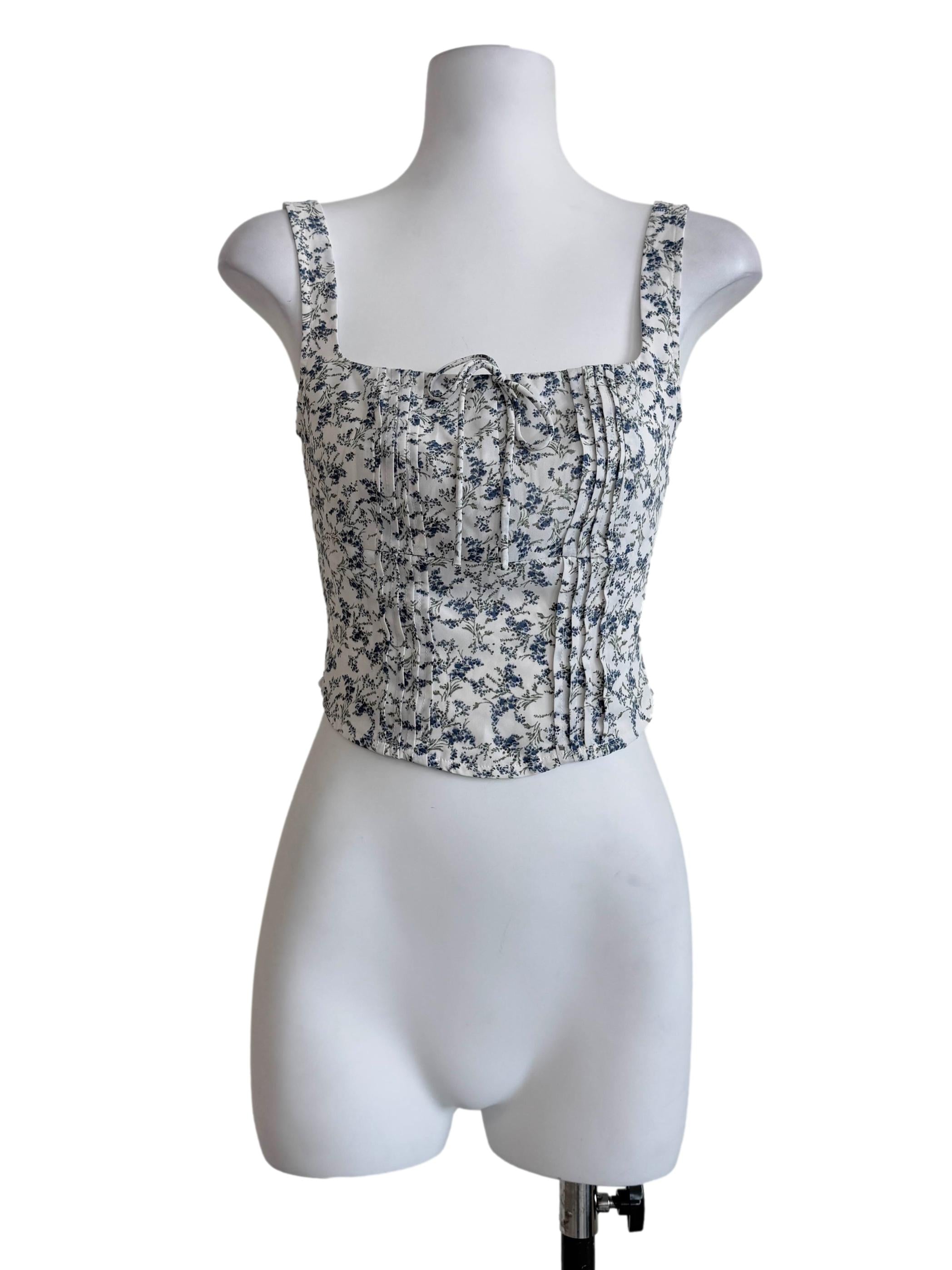 White Flower Printed Top