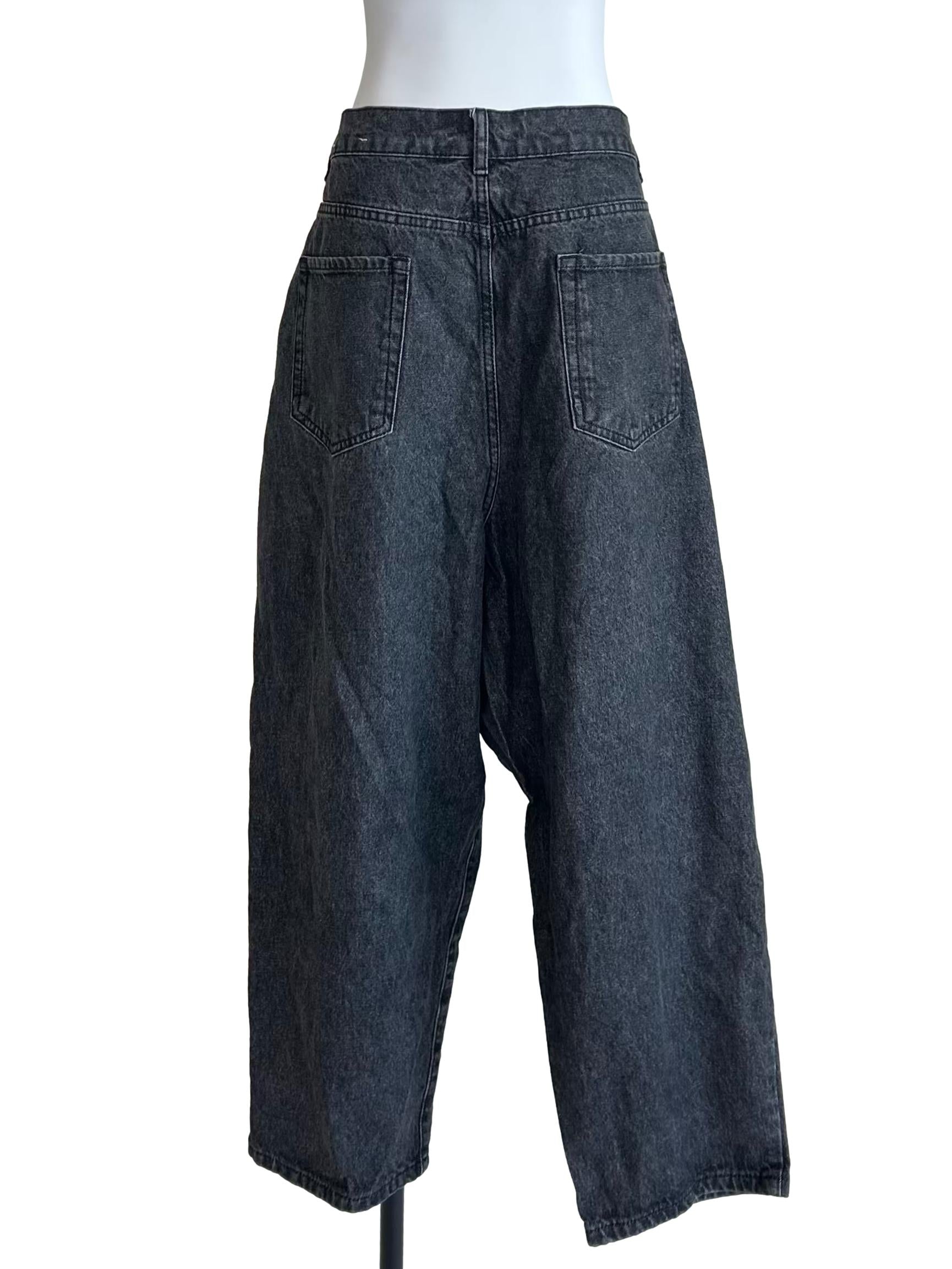 Washed Grey Wide Leg Denim Jeans LB