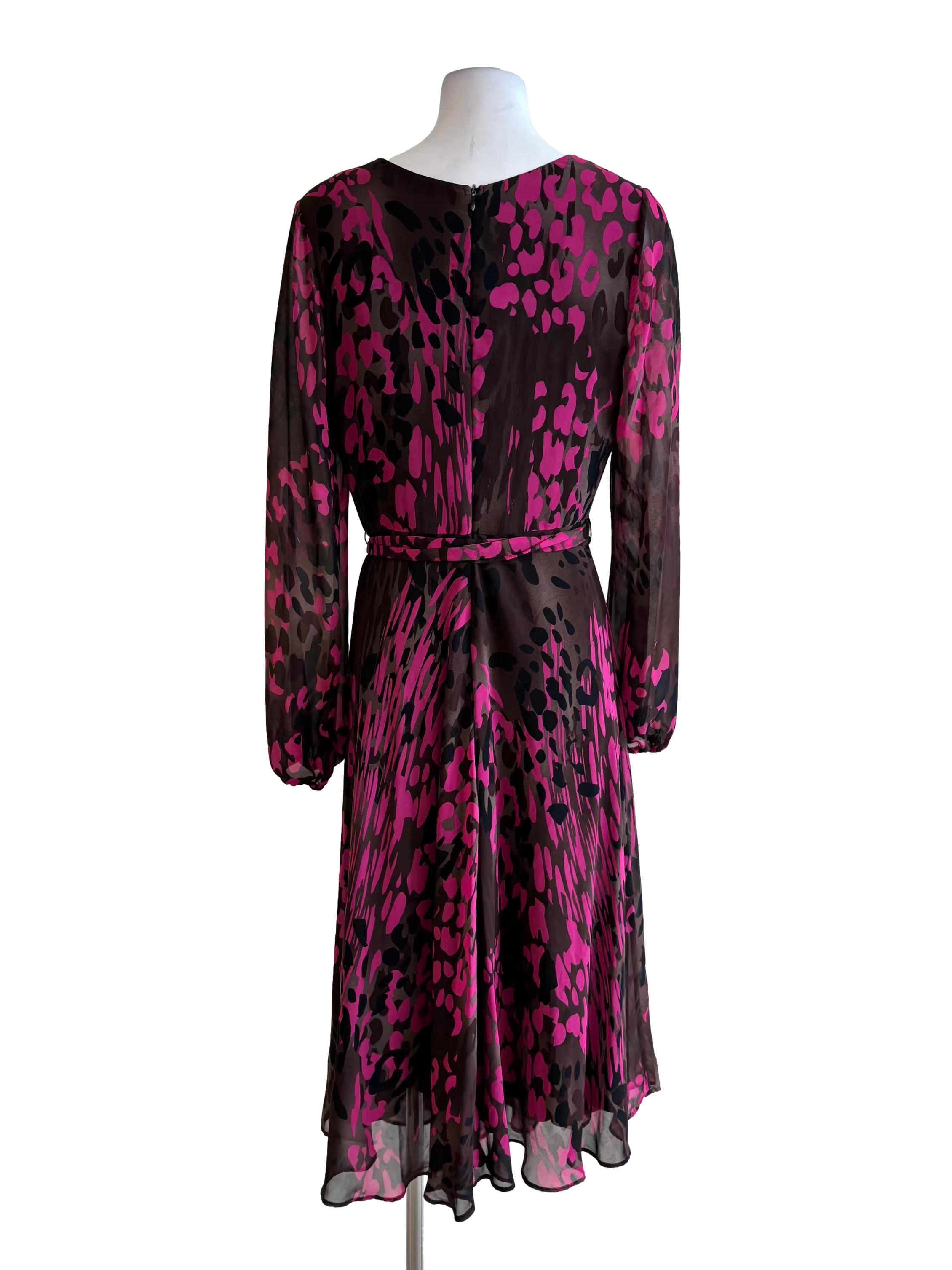Brown Magenta Streaks Flowy Dress