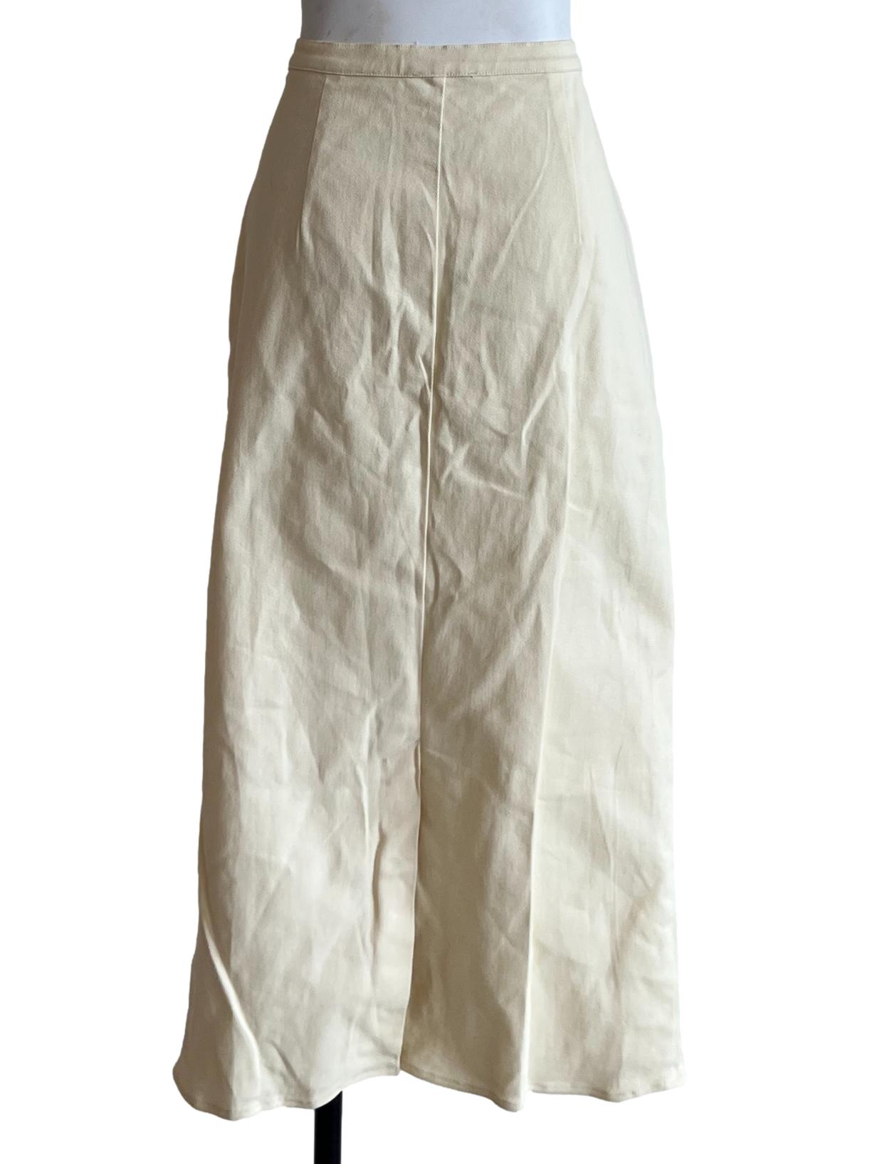 Cream Cotton Twill Midi Skirt OSN